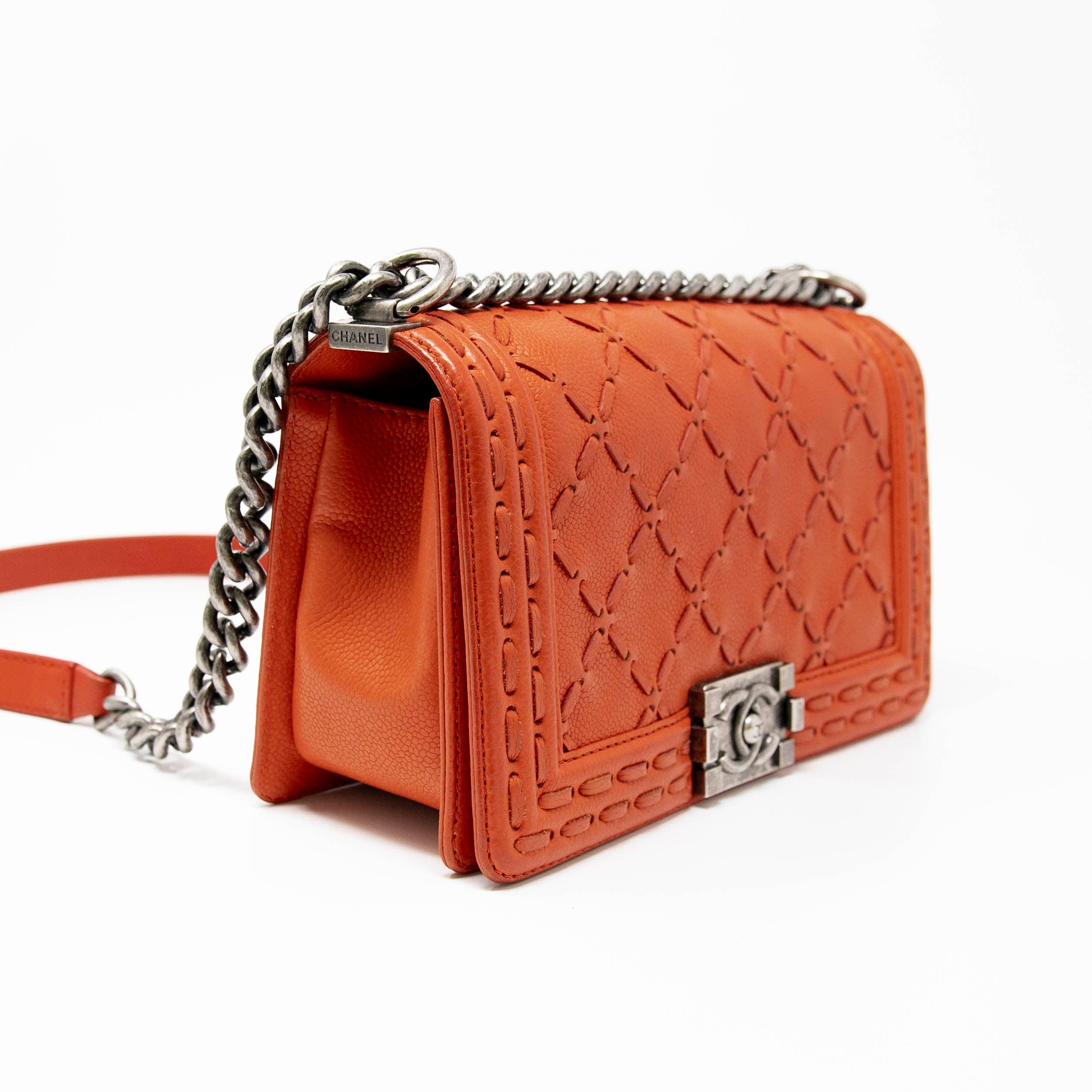 Chanel Orange Medium Whipstitch Boy Bag - Luxury Leather Crossbody Handbag for Women | Perfect for Parties, Date Nights & Special Occasions