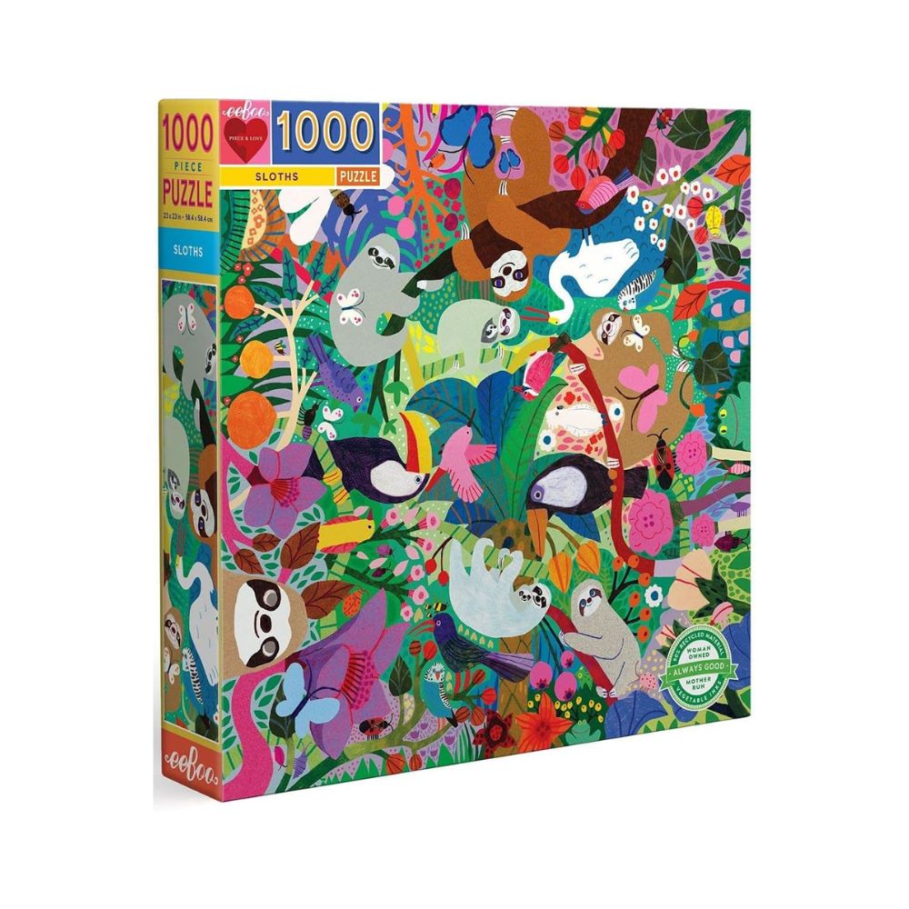 eeBoo Sloths 1000 Piece Jigsaw Puzzle for Adults & Families - Challenging Wildlife Animal Puzzle for Game Nights, Relaxation & Home Decor
