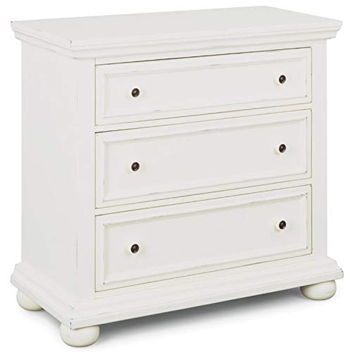 BOWERY HILL White 3-Drawer Wooden Chest - Vintage Style Storage Organizer for Bedroom, Nursery, or Living Room