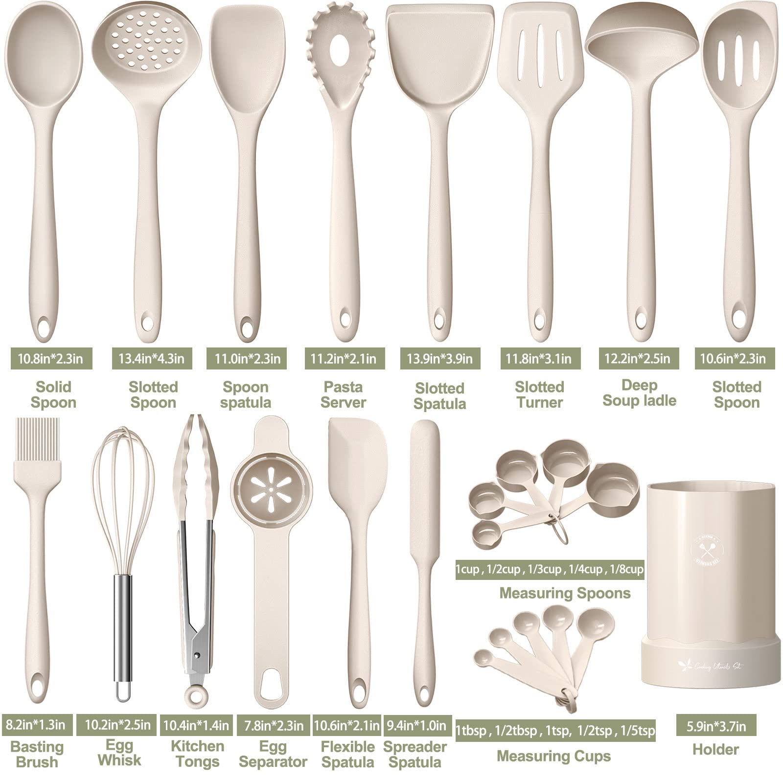 Fungun 25-Piece Silicone Kitchen Utensil Set - Heat Resistant Spatula, Spoon, Turner & Tongs for Nonstick Cookware | BPA Free & Dishwasher Safe | Perfect for Baking, Cooking & Everyday Kitchen Use