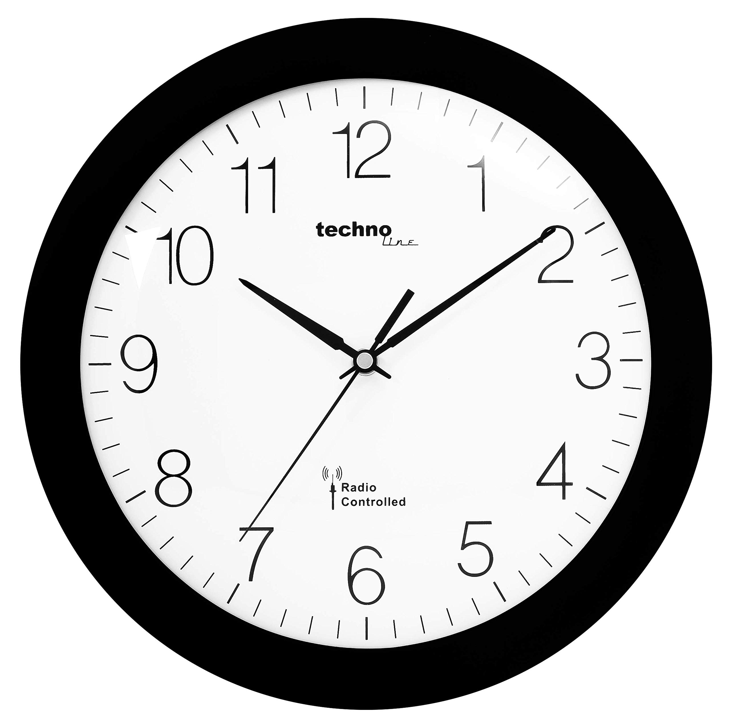 TechnoLine WT 8000 Black Wall Clock with Radio - 30x3x30 cm | Modern Home & Office Decor | Perfect for Living Room, Bedroom, or Kitchen