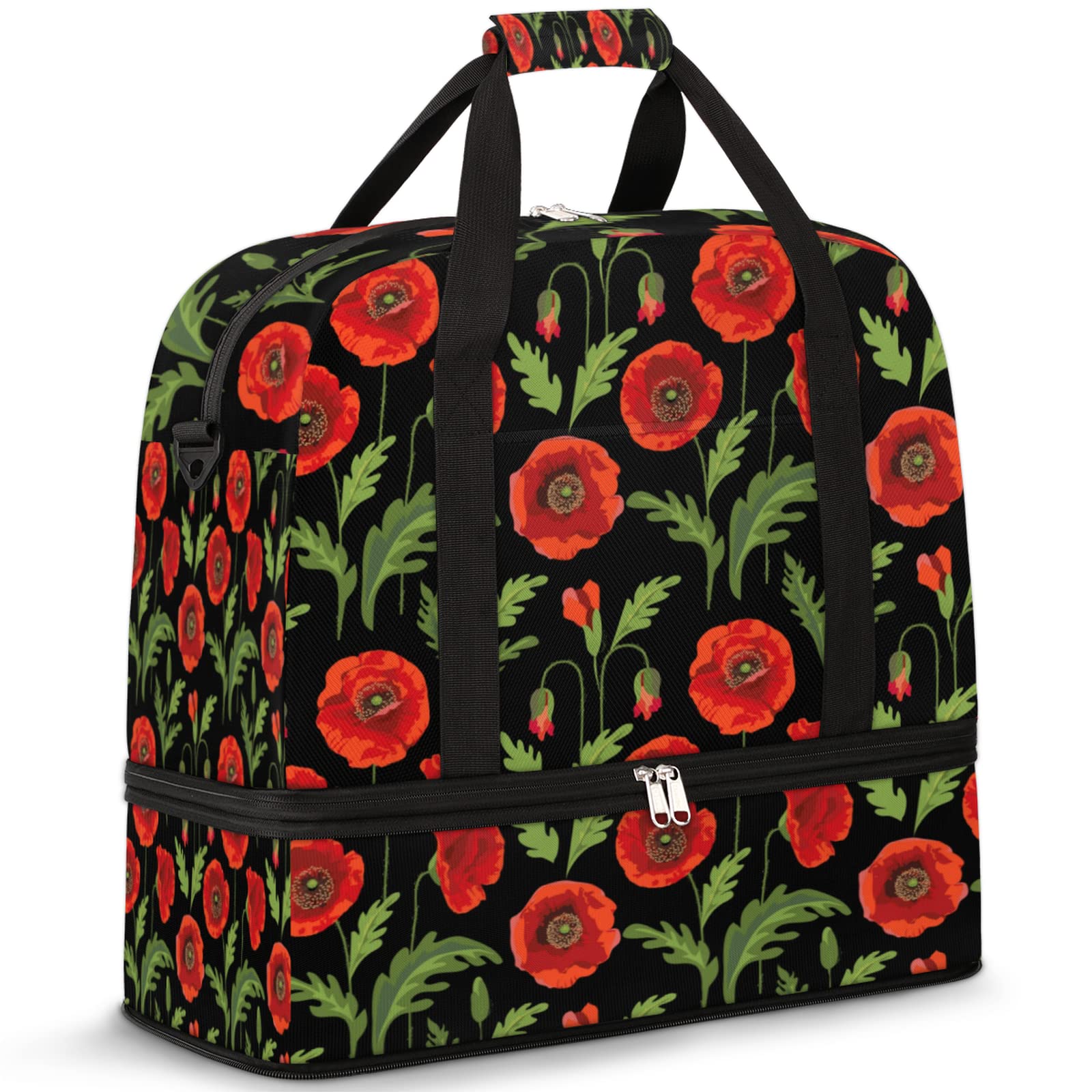 **Waterproof Gym Bag with Wet Pocket & Shoe Compartment - Large Floral Travel Duffel Bag for Men & Women - Perfect for Sports, Gym, Travel & Overnight Trips**