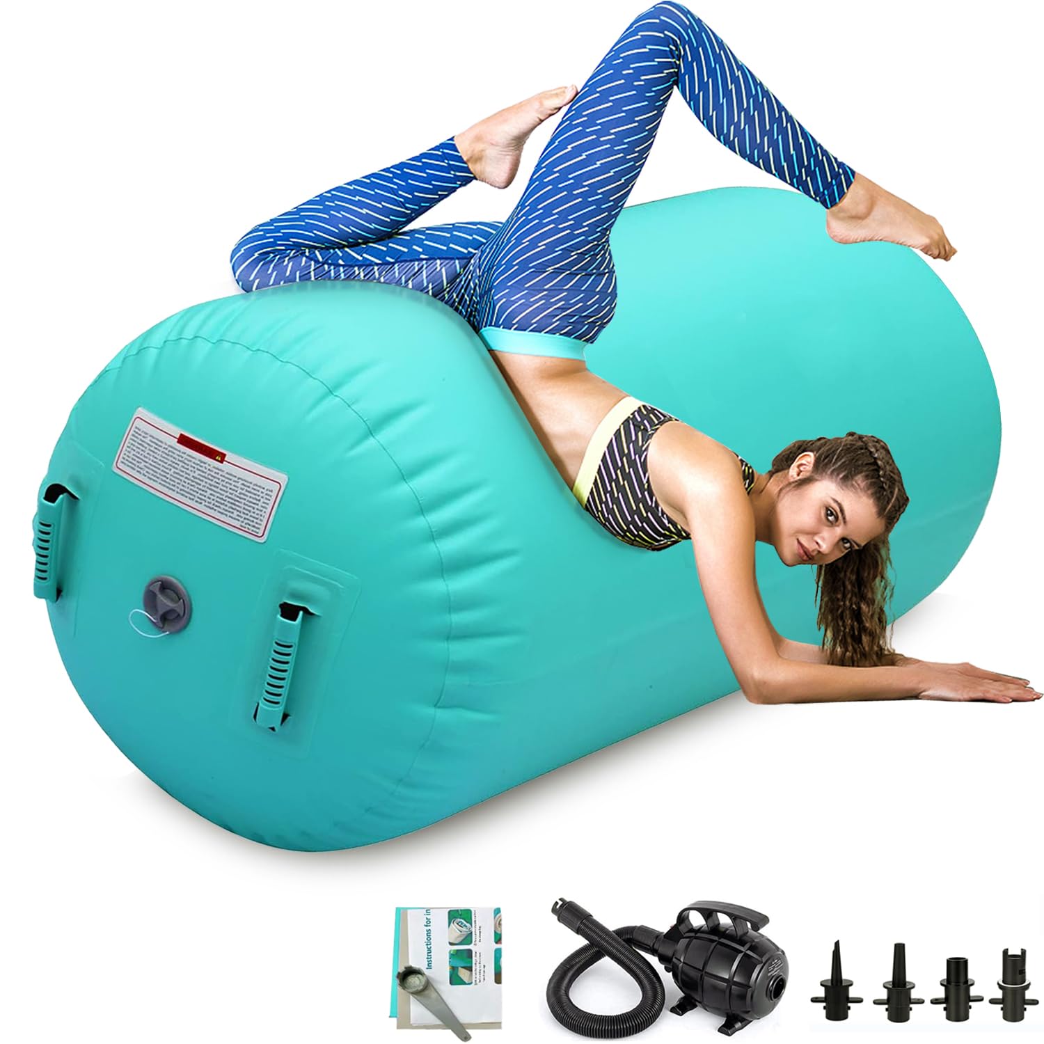 Inflatable Gymnastics Barrel Air Roller - Octagon Tumbling Mat with Electric Pump for Backhandspring Training, Cheerleading & Home Gym Use - Perfect for Kids, Adults & Gymnasts
