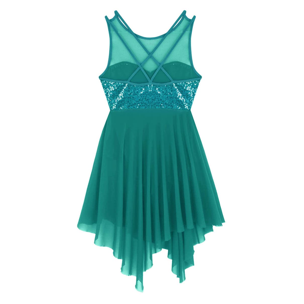 Shiny Sleeveless Ballet Dance Dress - Criss Cross Lyrical Leotard Bodysuit for Women, Perfect for Performances, Recitals, and Dance Classes