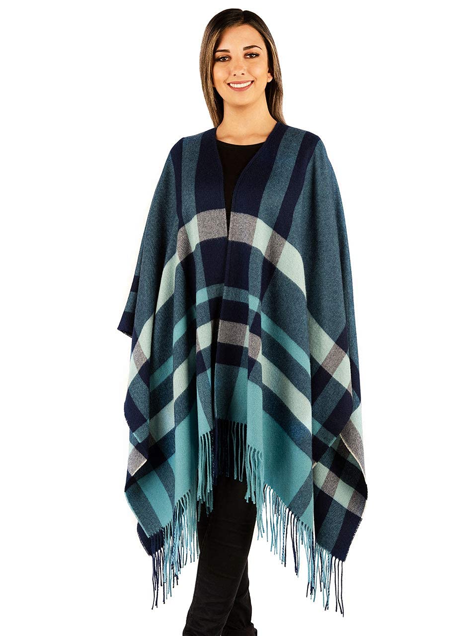 100% Baby Alpaca Wool Women's Kimono Style Shawl Wrap - Soft Plaid Blanket Scarf for Women, Winter Warmth, Cozy Loungewear, Perfect for Home, Office & Travel Accessories