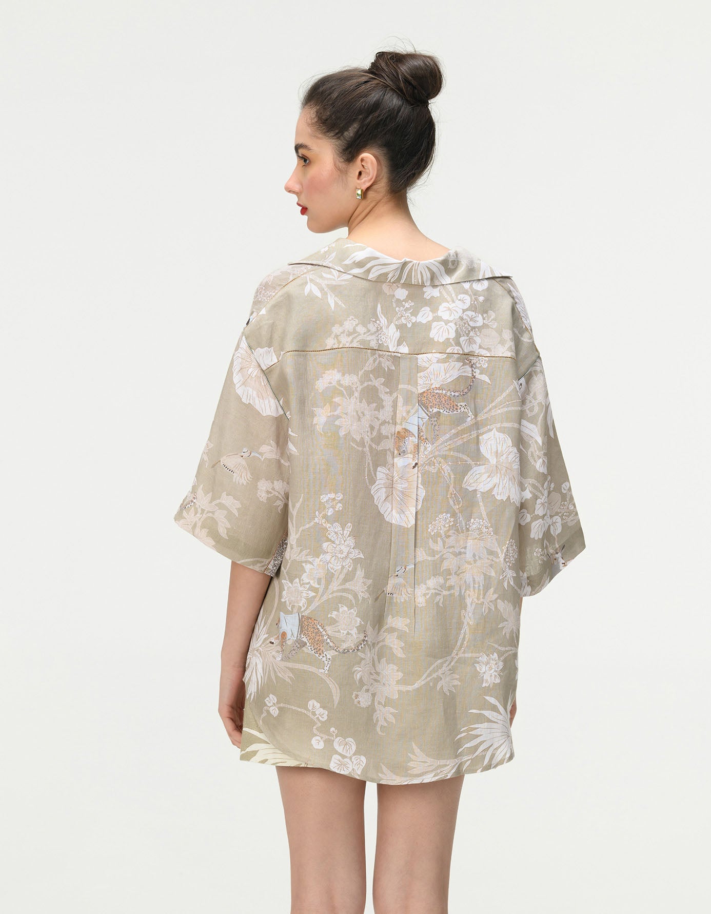 Oversized Linen Bush Shirt in Oyster Grey - Comfortable & Stylish Casual Wear for Outdoor Adventures & Summer Vacations
