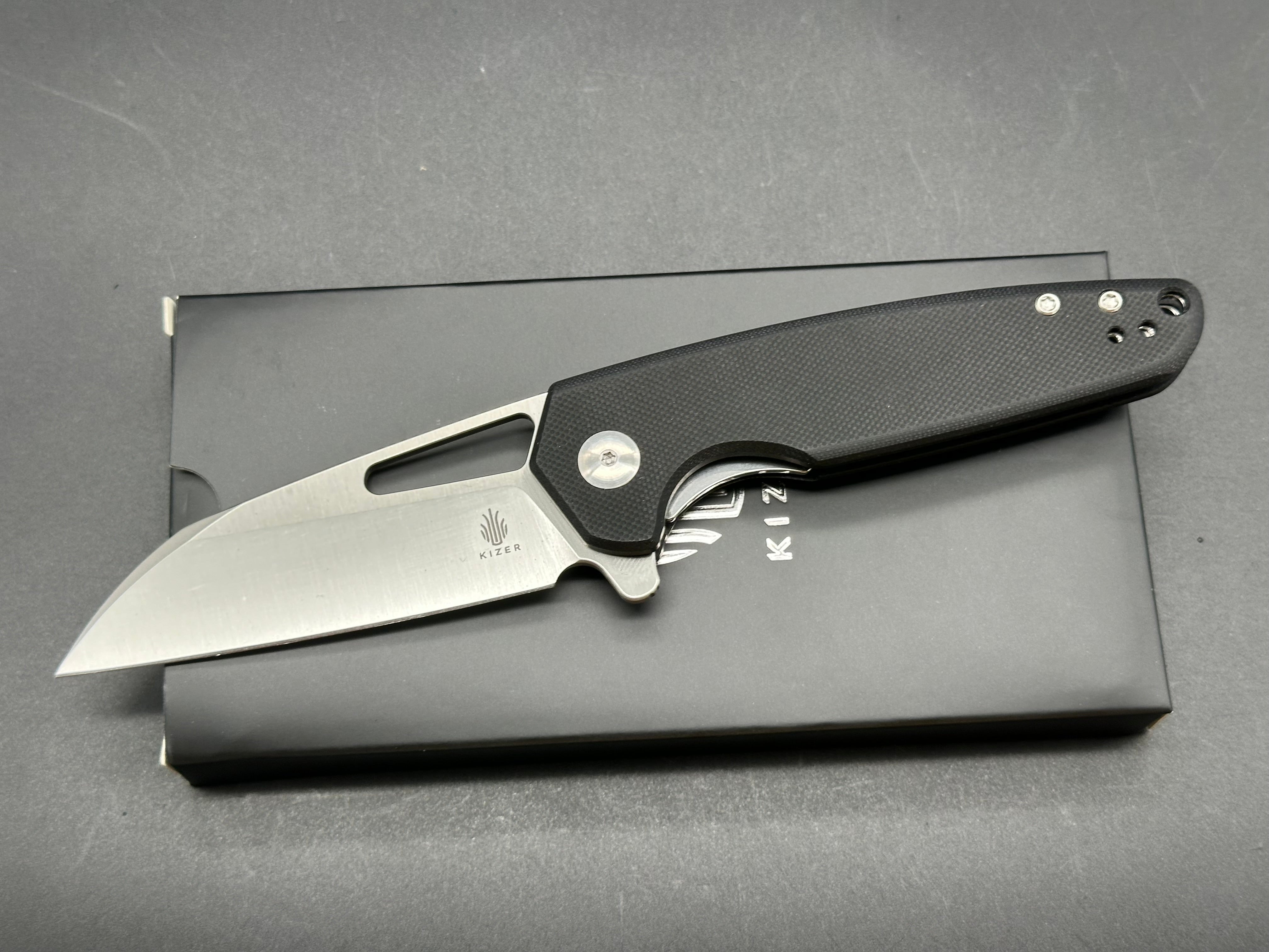 Kizer Knives Helmet Nitro V Folding Pocket Knife - Black G10 Handle, EDC Tactical Knife for Camping, Hiking & Outdoor Survival