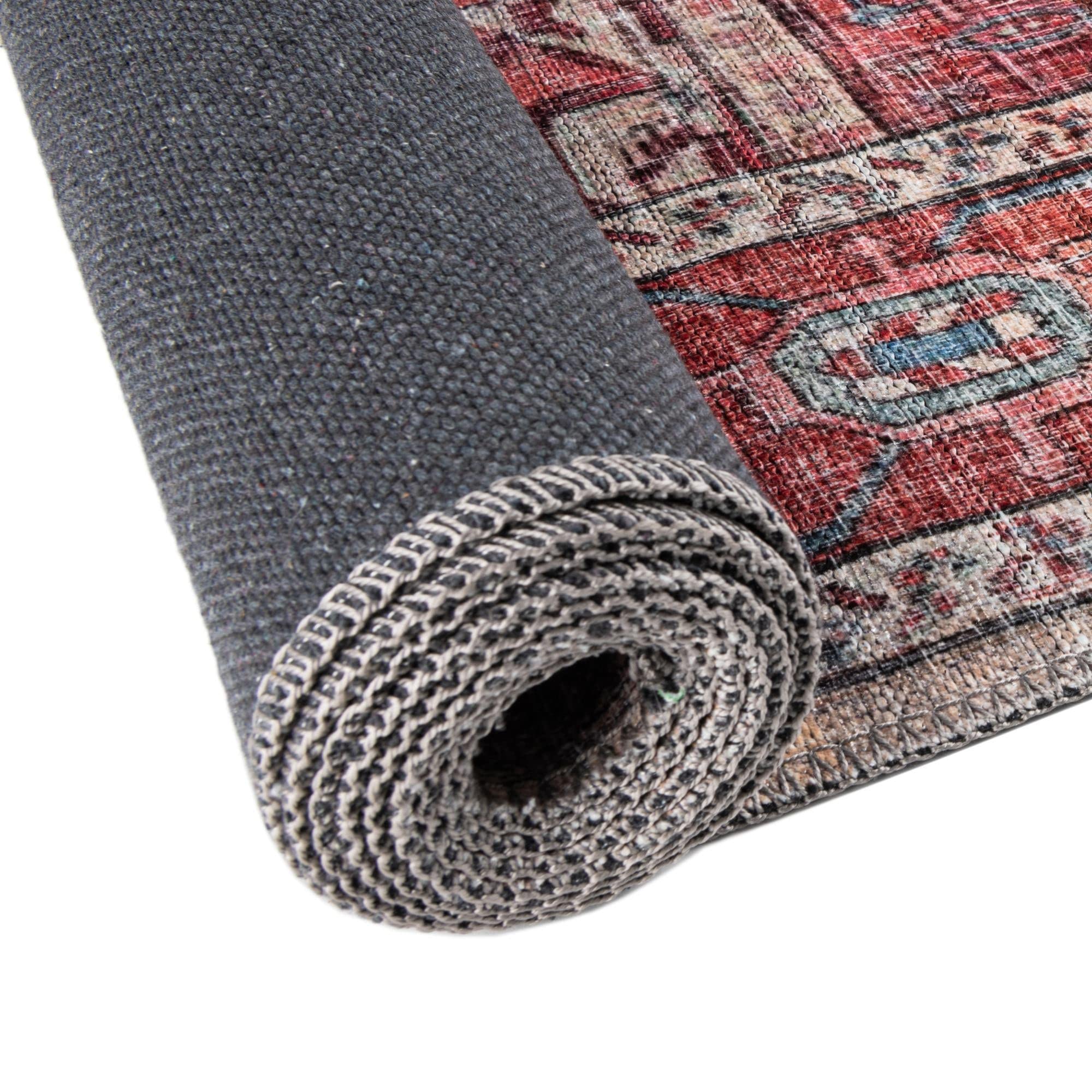 Washable Beige Low-Pile Rug 5' x 8' Oval - Maahru Collection by Rugs.com | Non-Slip Living Room Carpet, Dining Room Floor Mat, Open Space Decor for Home & Office