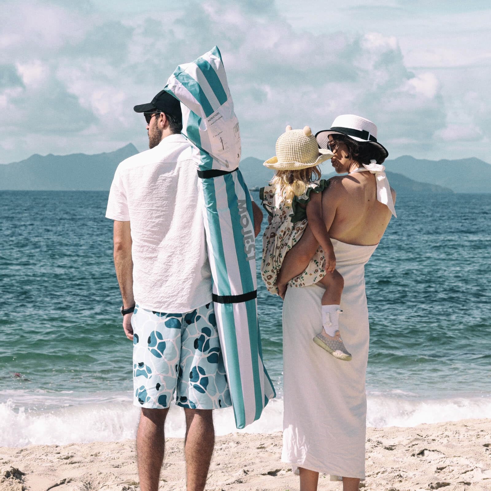 UPF 100+ UV Protection Beach Tent - 6' x 6' Portable Canopy with Attachable Walls, Waterproof & Easy Setup Sun Shelter for Family, Friends - Perfect for Beach Trips, Picnics & Outdoor Events (Aqua Stripe)