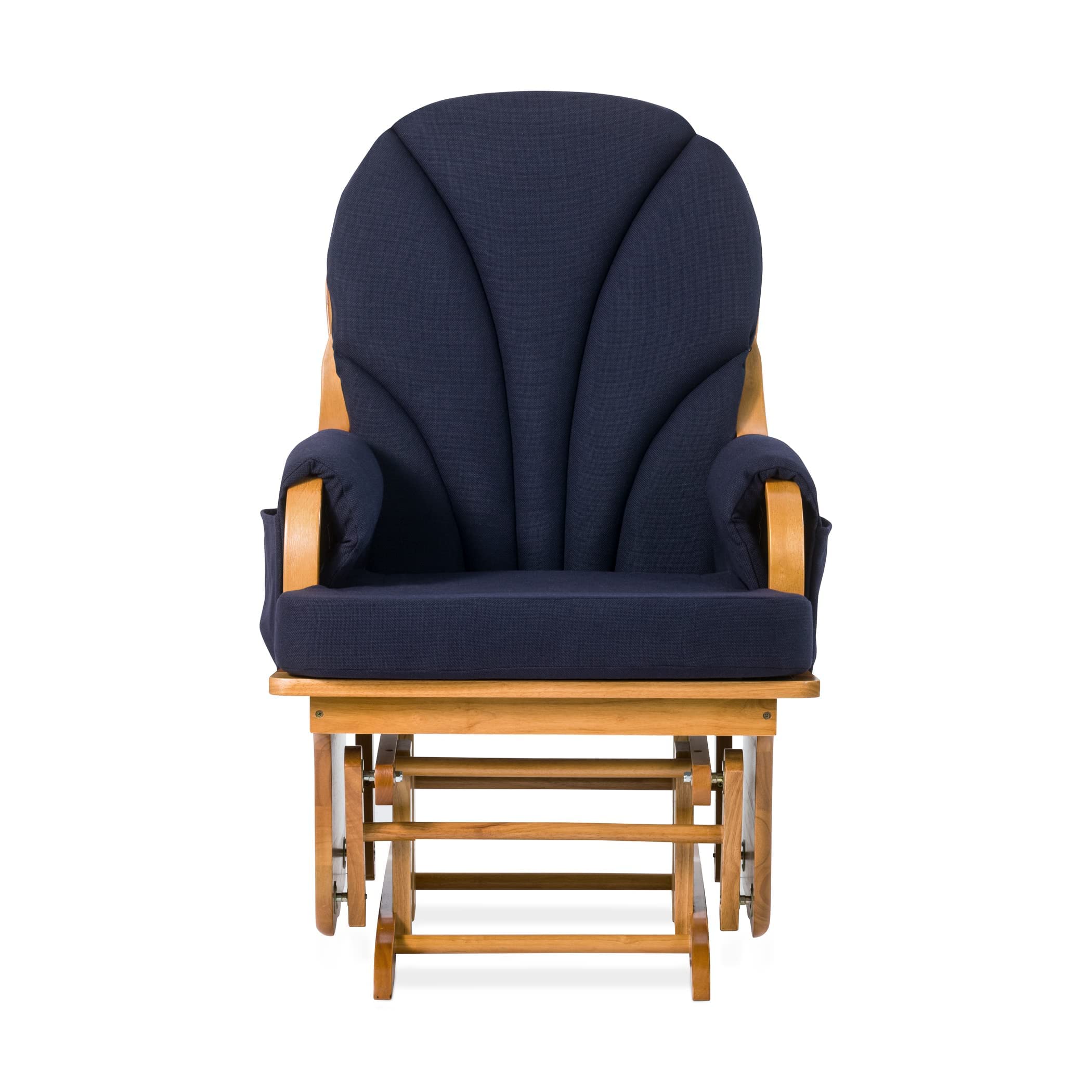 Foundations Lullaby Wood Base Glider Rocker - Comfortable Baby Feeding & Rocking Chair for Nursery, Daycare & Home - Padded Foam Armrests, Smooth Gliding Motion - Natural/Blue - Perfect for Breastfeeding, Naptime & Soothing Fussy Babies