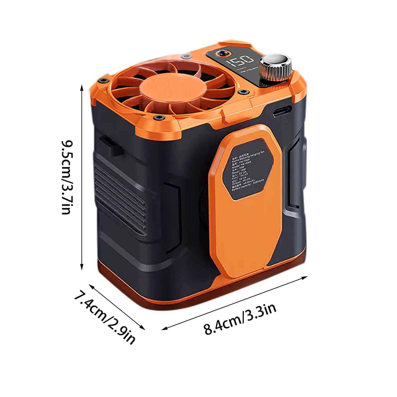 2024 Upgraded 12000mAh Rechargeable Portable Waist Fan with Wearable Belt - 3 Speed Adjustable, 25H Runtime & LED Flashlight - Strong Airflow Personal Fan for Outdoor, Camping, Hiking, Travel, Office, Home Use (Orange)