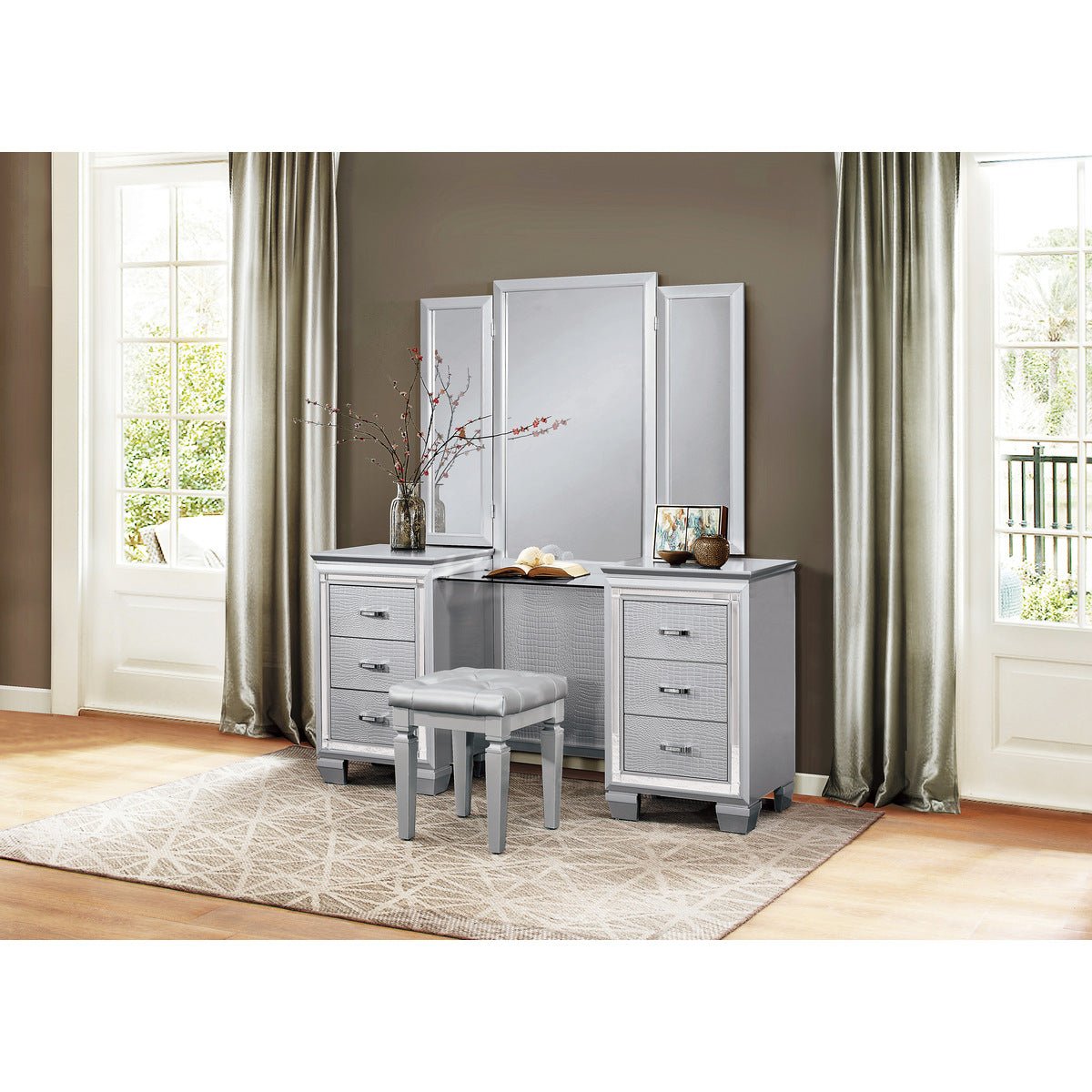 Allura Silver Bathroom Vanity Unit with Sink & Mirror - Modern Freestanding Vanity for Bathroom Remodel & Home Decor