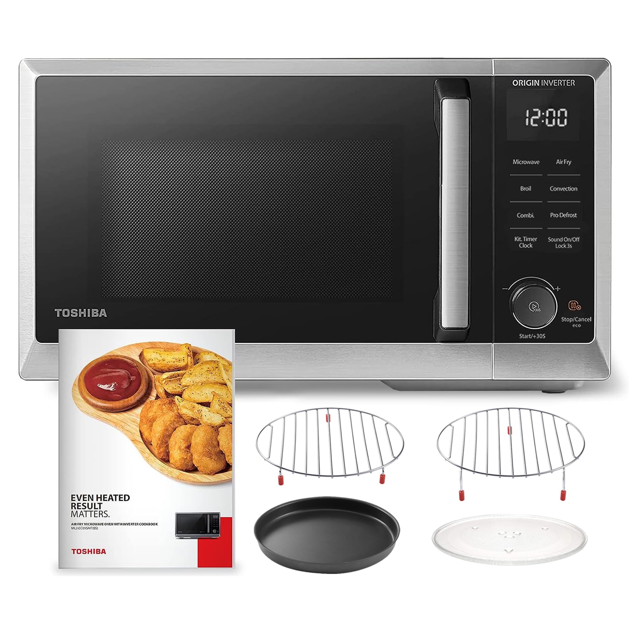 TOSHIBA 6-in-1 Countertop Microwave Oven with Air Fryer, Convection, Broil & Defrost | MASTER Series Stainless Steel | 27 Auto Menus & Sound On/Off | Perfect for Small Kitchens, Dorms & Healthy Cooking