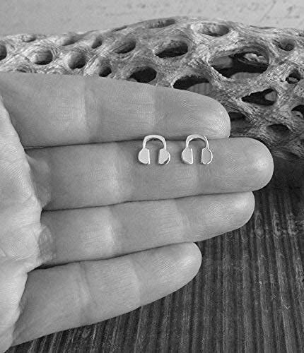 Polished Sterling Silver Headphones Stud Earrings - Handmade in USA - Perfect for Music Lovers & Unique Gift Ideas