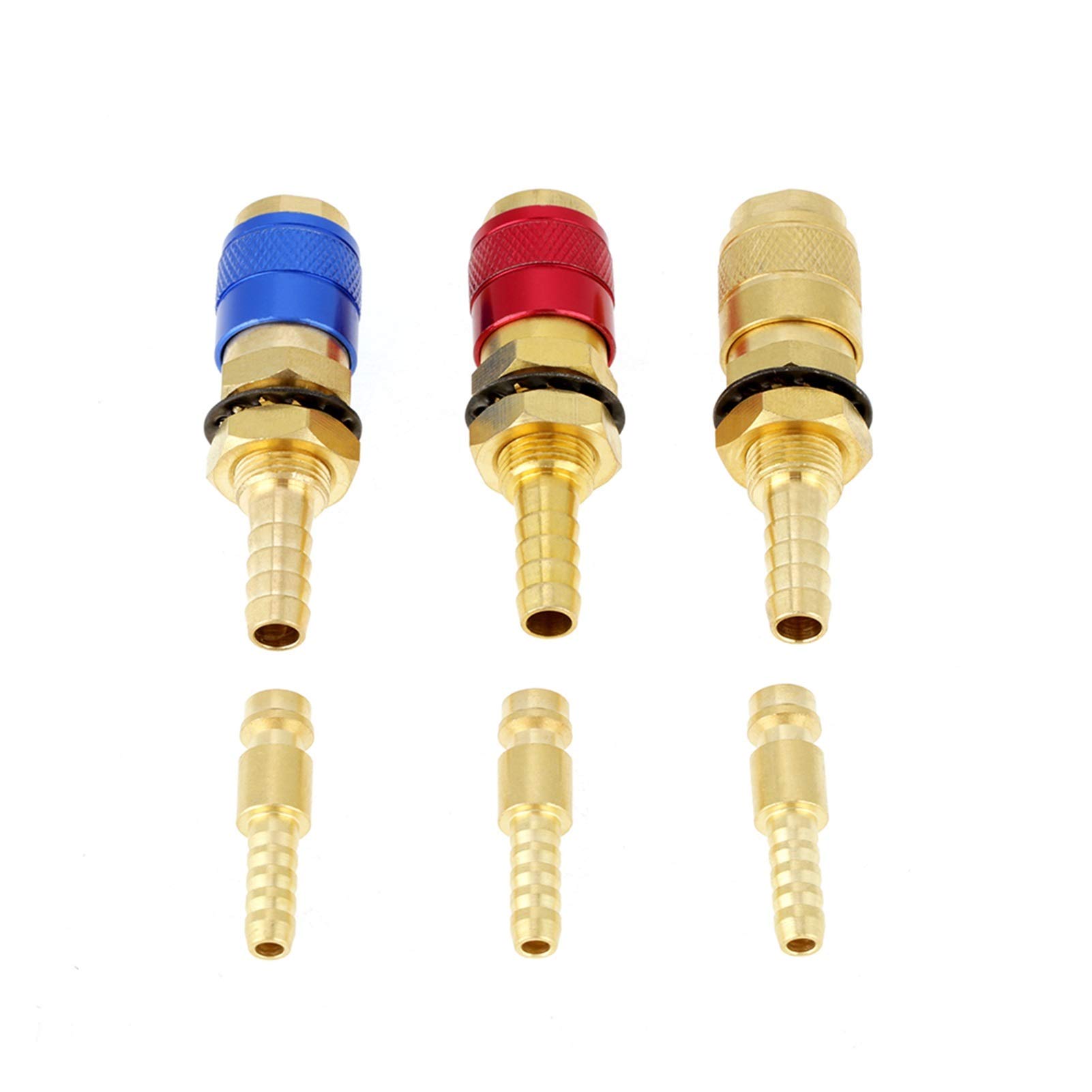 **8mm Brass Quick Hose Connector Fitting - 3pcs/Set for MIG TIG Welder Torch Tool - Water Cooled Gas Adapter & Hose Fittings - Ideal for Welding, Plumbing & Industrial Applications**