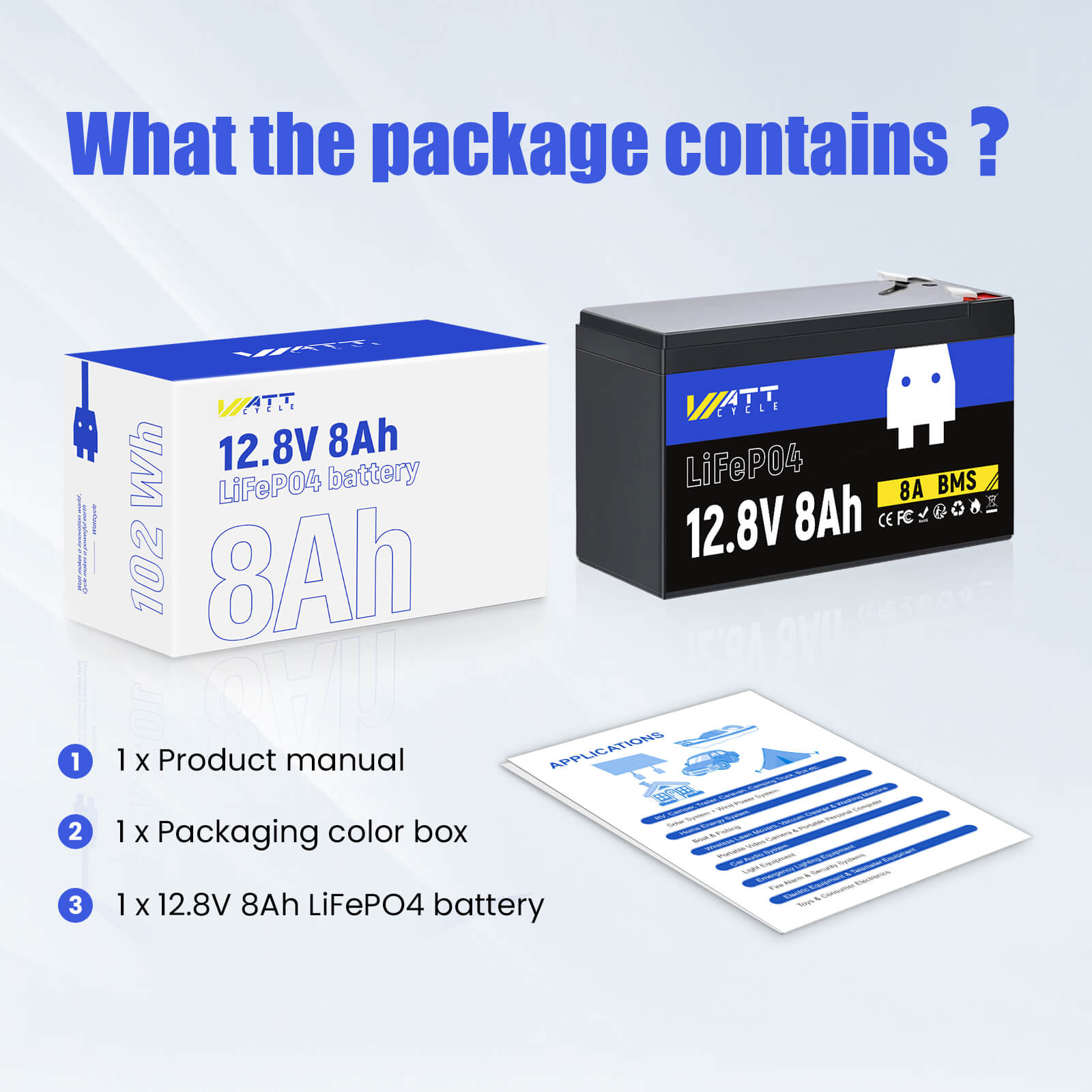 12V 8Ah LiFePO4 Rechargeable Battery - Long Lasting Lithium Iron Phosphate Battery for Solar Power, RV, Marine, and Outdoor Adventures - Perfect for Camping, Emergency Backup, and Off-Grid Applications