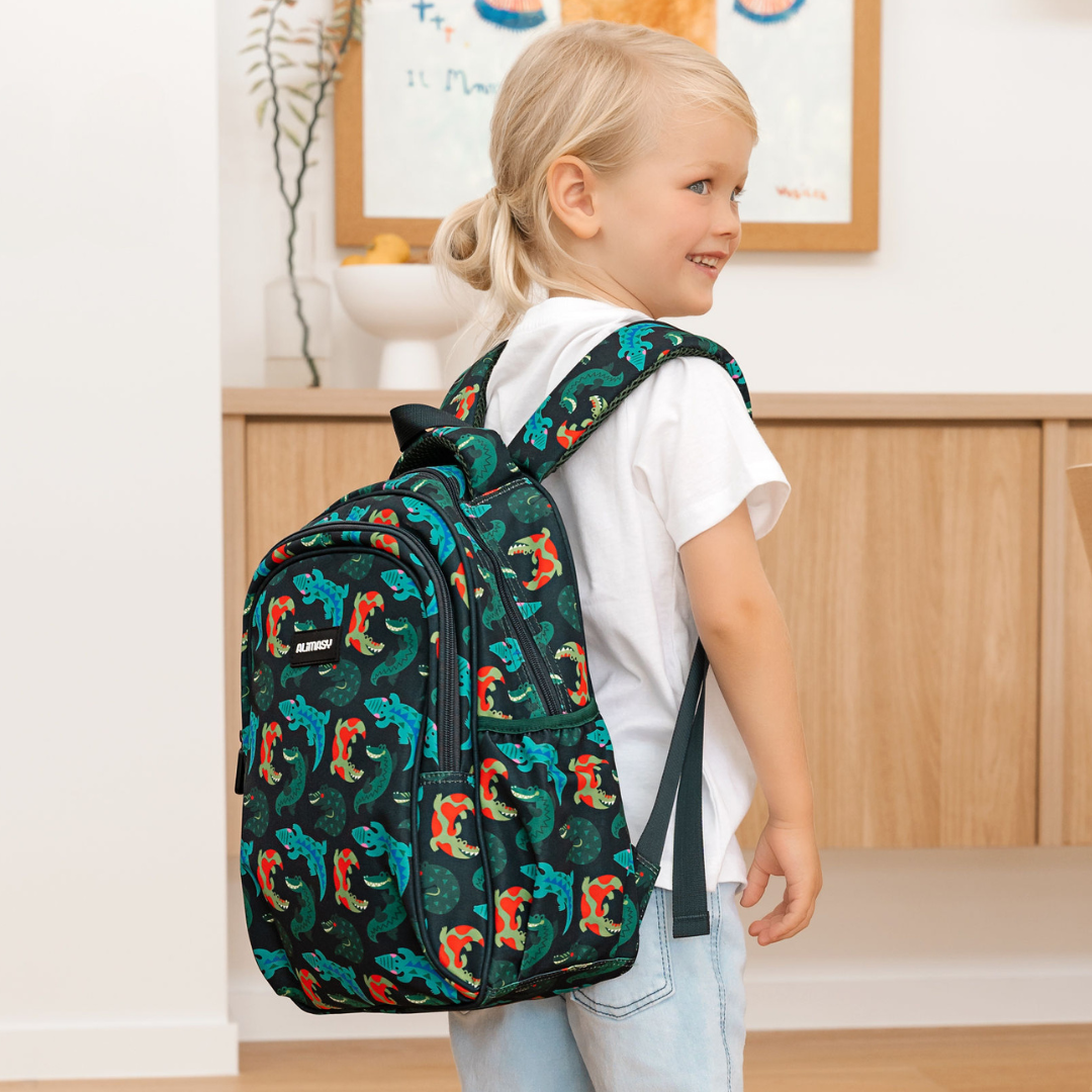 Crocodile Print Kids Backpack for Boys & Girls - Lightweight School Bag for Preschool, Daycare & Travel - Durable Small Backpack for Toddlers & Children