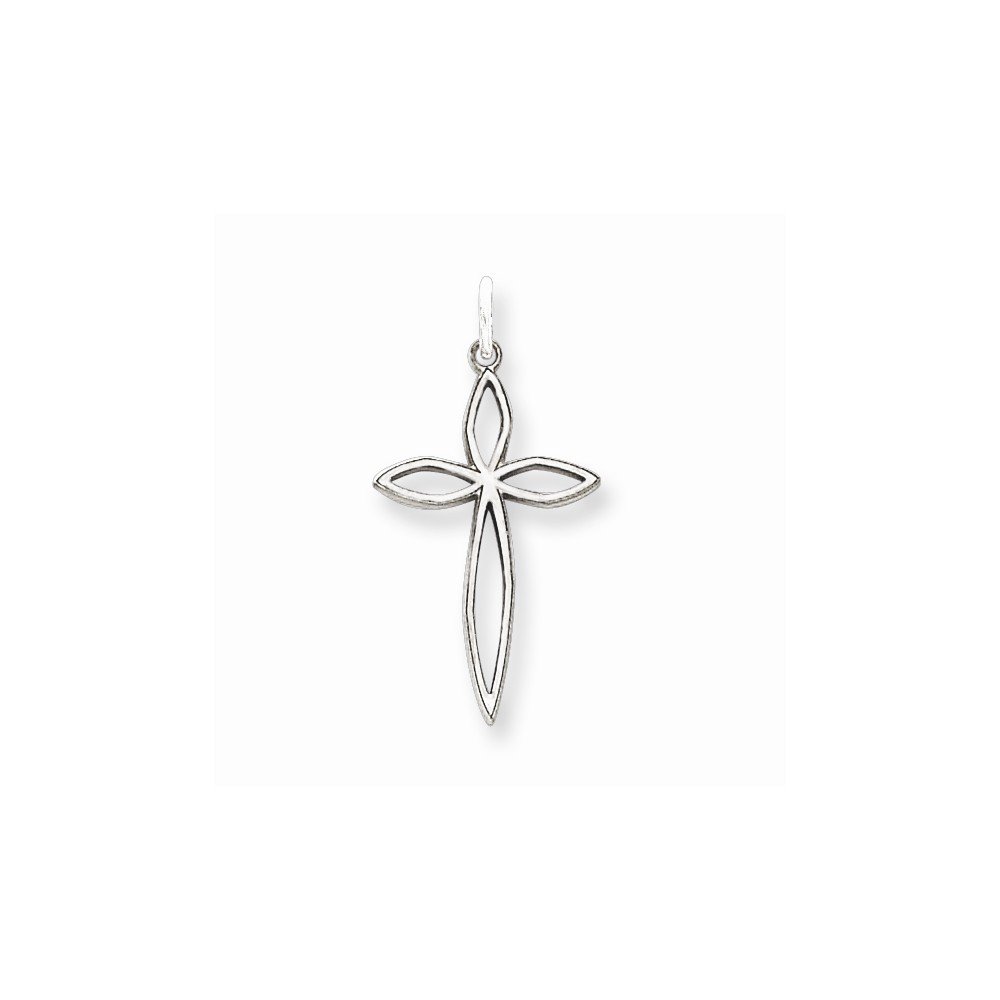 Sterling Silver Rhodium-Plated Laser Engraved Cross Charm Pendant Necklace - Perfect for Religious Gifts, Baptism, First Communion & Everyday Wear