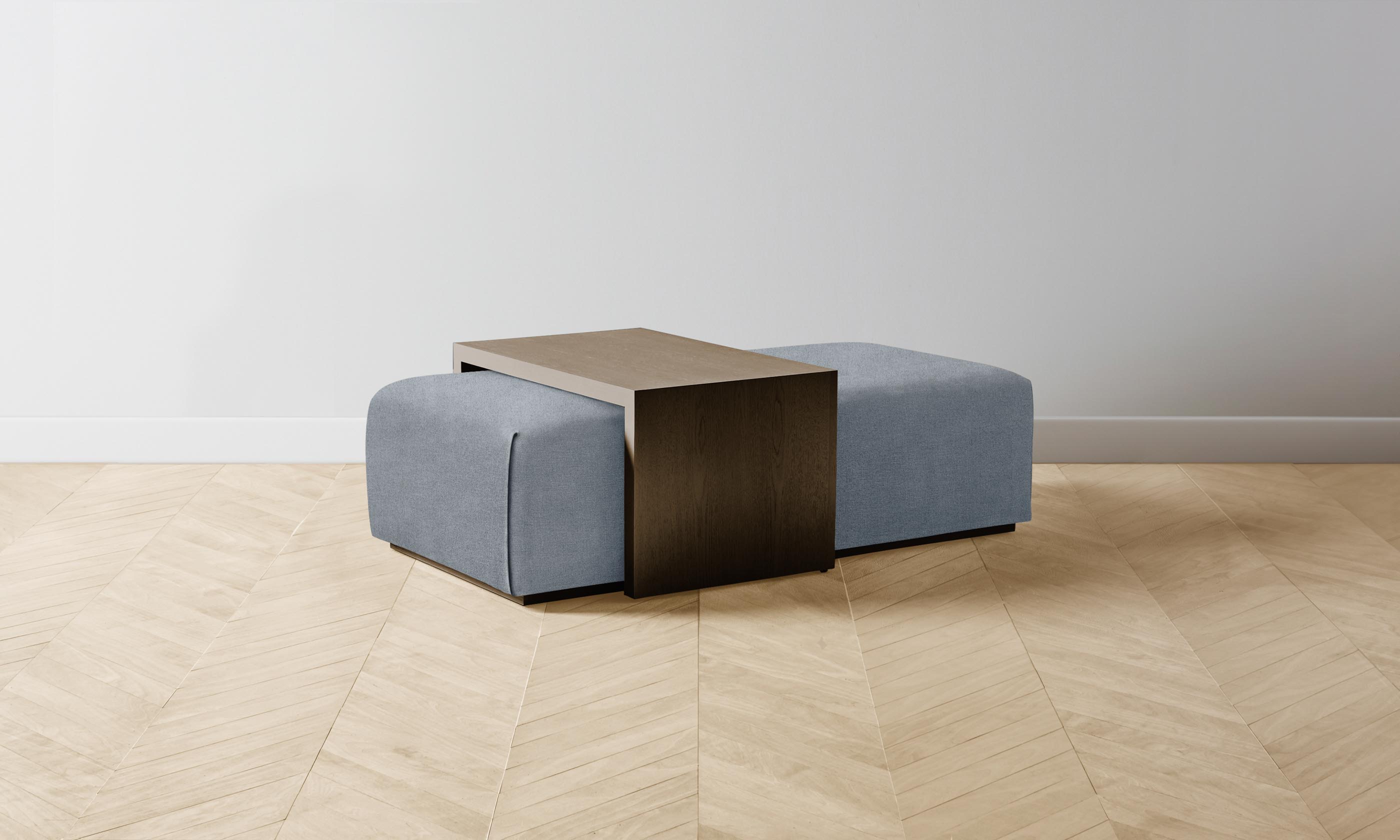 The Bowery Ottoman - Performance Mélange Weave Aegean - Modern Living Room Footrest & Accent Stool for Home Decor