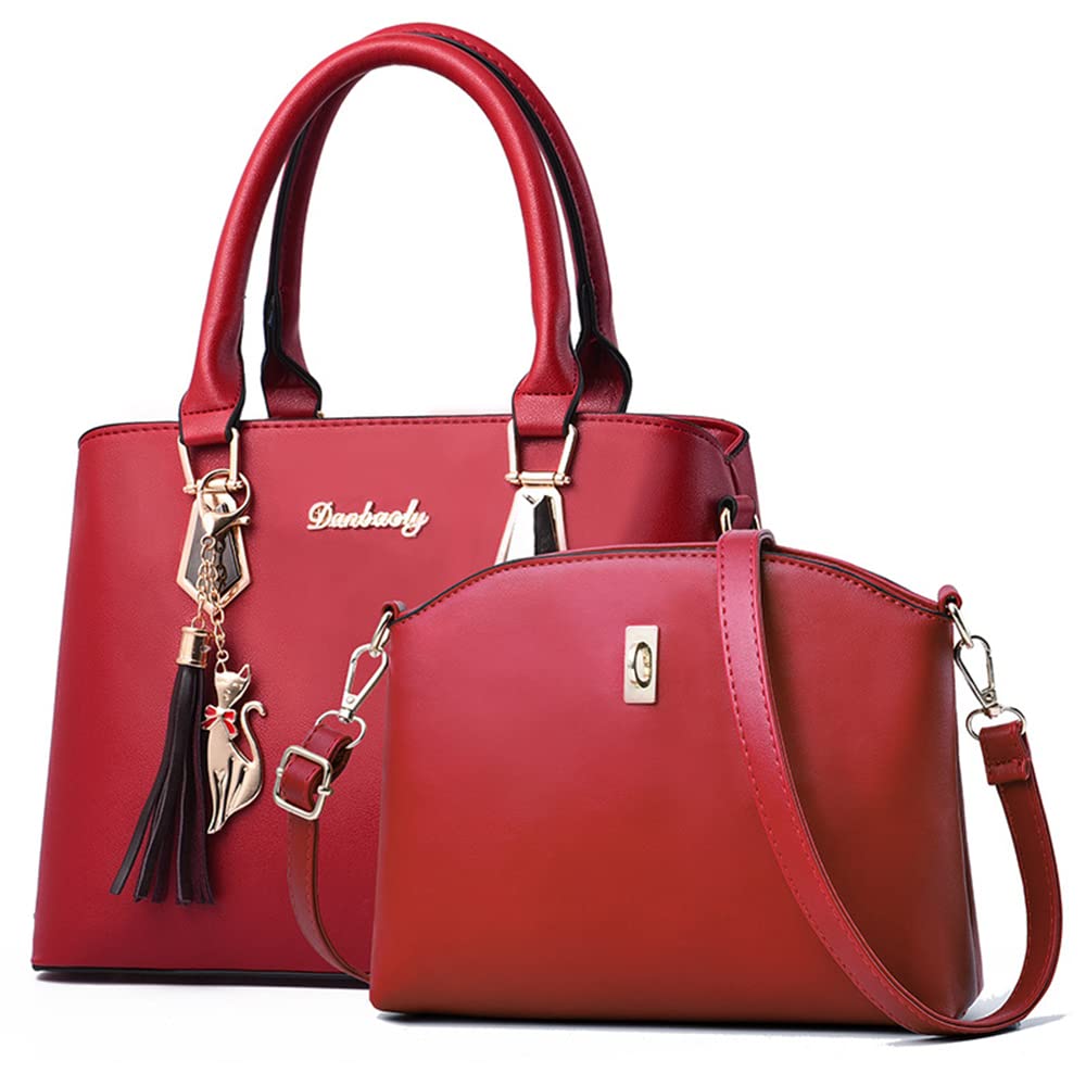 Women's Leather Top-Handle Purses - 2-Piece Set with Tassel, Shoulder Tote & Satchel Handbag for Work, Travel & Everyday Use
