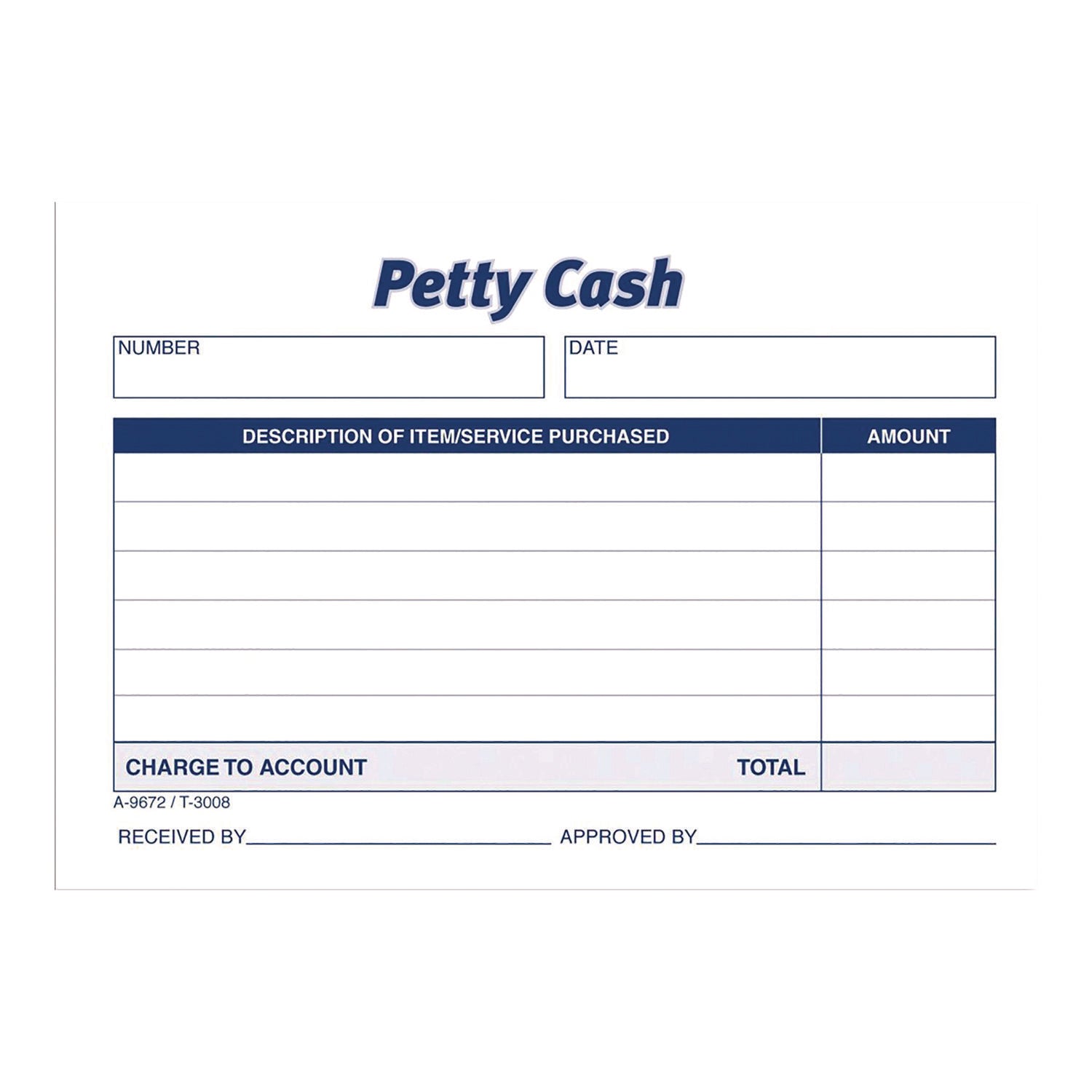 Adams® Petty Cash Receipts - One Part (No Carbon Copy) - 5