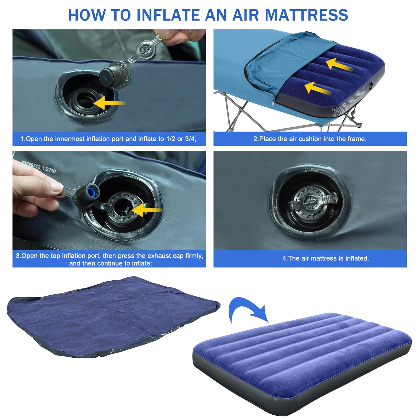 Premium Folding Camping Cot for Adults with Inflatable Air Mattress & Carry Bag - Portable Outdoor Sleeping Solution for Travel, Beach, Backpacking & Vacation (Air Pump Not Included) | Durable & Comfortable for Camping, Hiking & Picnics