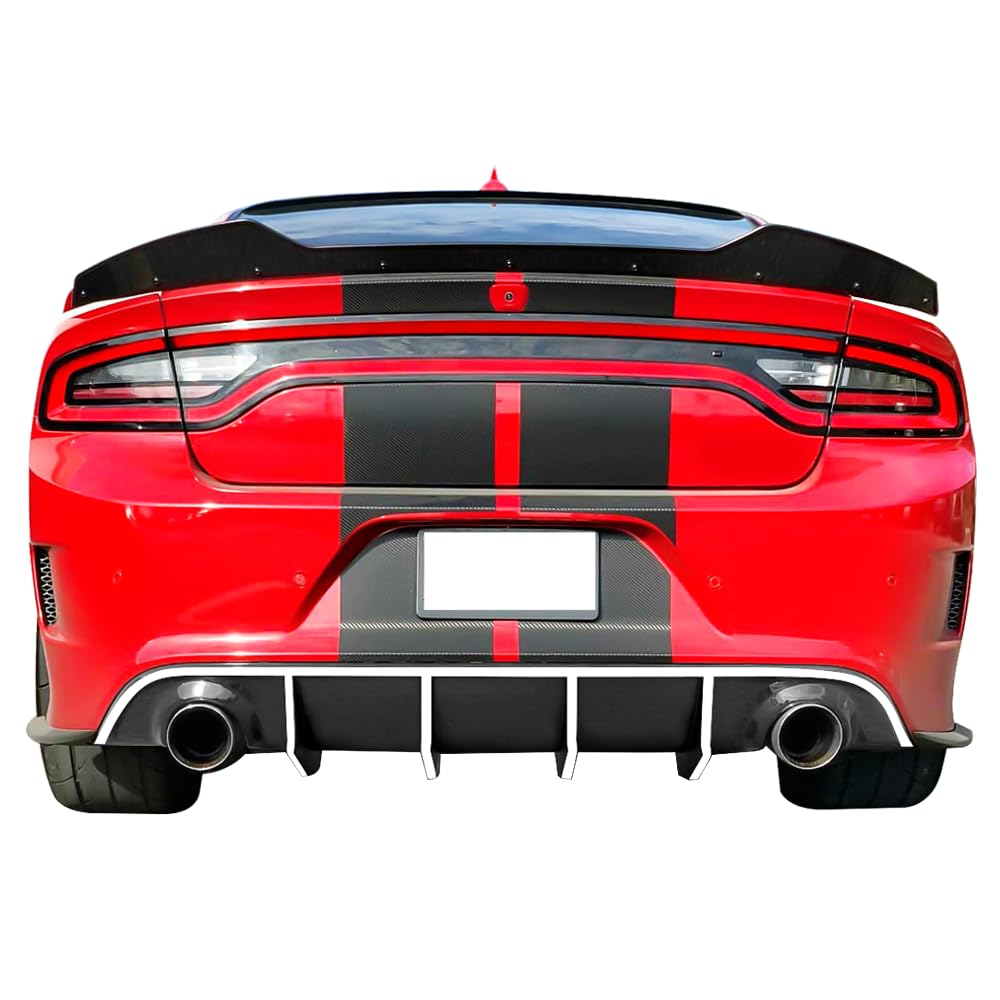 IKON MOTORSPORTS V2 Style Rear Diffuser & Bumper Lip Compatible With 2015-2023 Dodge Charger SRT - White Reflective Tape - Enhance Style & Safety for Street Racing & Car Shows