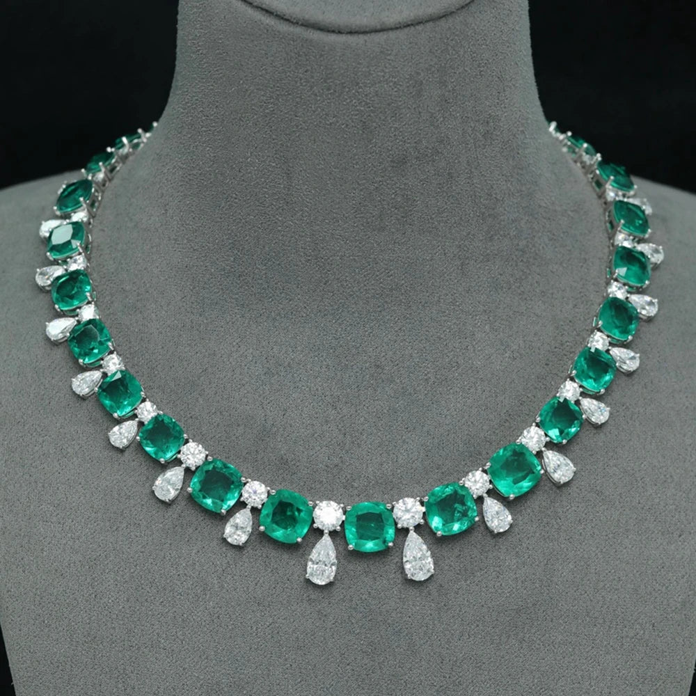 Vintage 925 Sterling Silver 17MM Emerald High Carbon Diamond Pendant Necklace - Fine Jewelry for Women, Anniversary & Birthday Gifts, Perfect for Weddings, Parties & Special Occasions