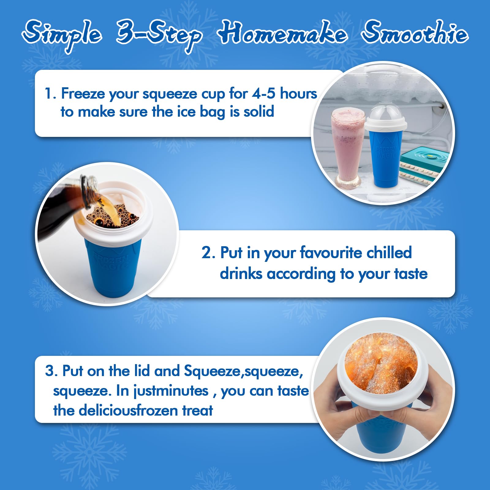 **Magic Slushy Maker Cup - DIY Portable Smoothie & Ice Cream Squeeze Cup for Juices, Milk - Double-Layer Silicone Slushie Cup with Straw - Perfect for Kids, Friends & Family Gifts (Blue) - Great for Parties, Picnics & Summer Fun**