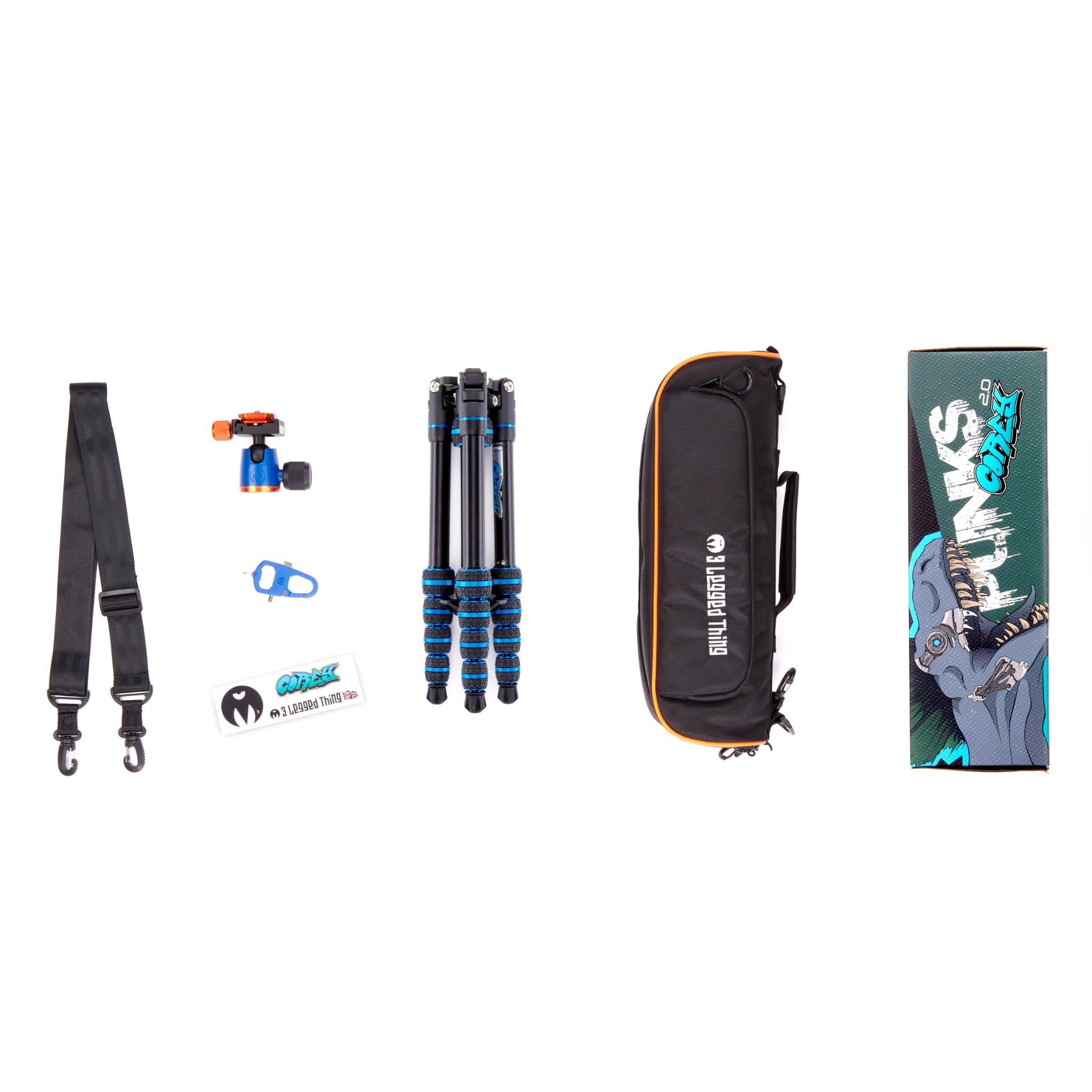3 Legged Things Punks Corey 2.0 & Airhed Neo 2.0 Tripod System (Blue) - Professional Camera Tripod for Photography, Videography, Travel & Outdoor Shooting