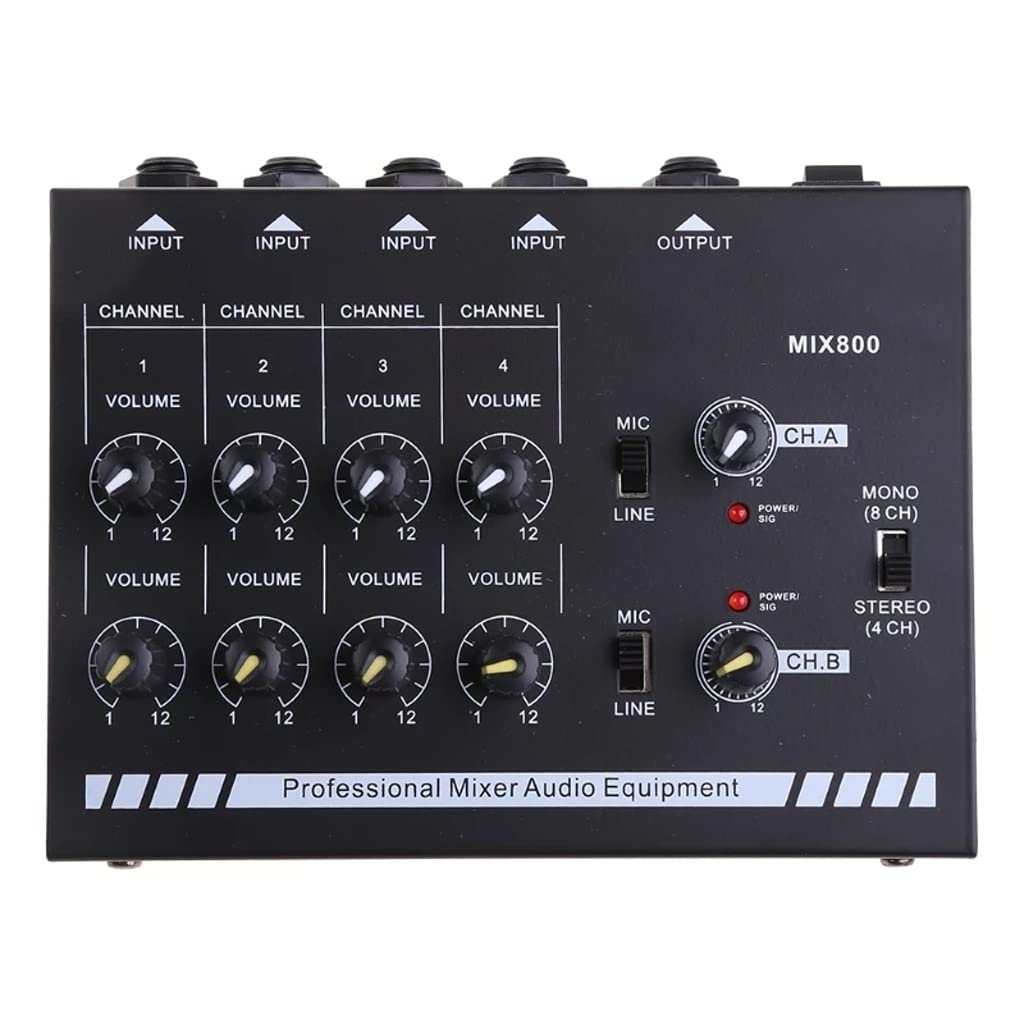 XDCHLK MIX800 8-Channel Compact Audio Mixer with Power Supply - Professional Mono/Stereo Sound Mixer, Ultra-Low Noise Amplifier for Home Studio, Podcasting & Live Performances