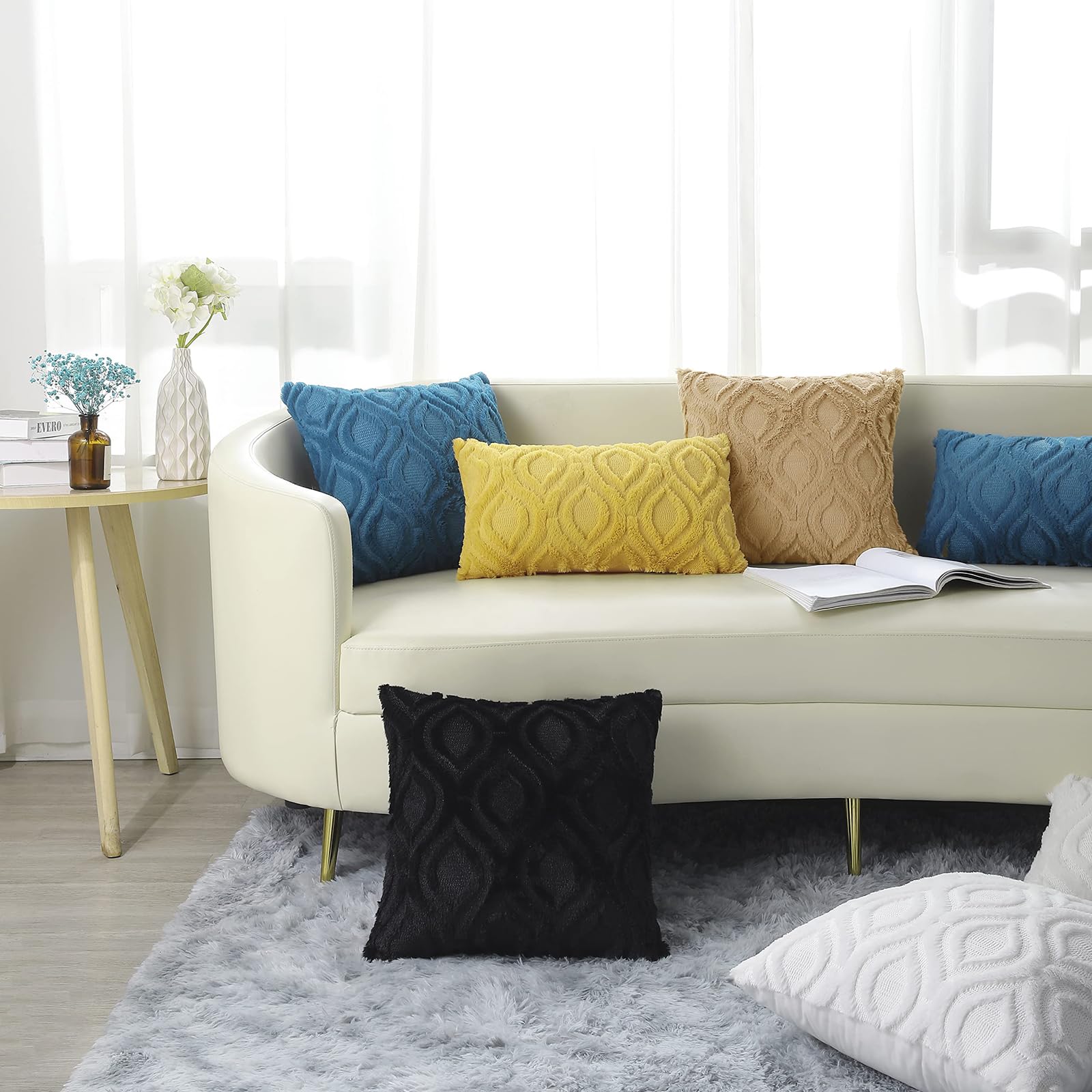 Soft Plush Faux Wool Throw Pillow Covers 20x20 Inch Set of 2 - White Couch Pillow Covers for Living Room, Sofa & Bed - Spring Solid Dyed Accent Pillow Cases - Home Decor & Cozy Interior Design Accessories