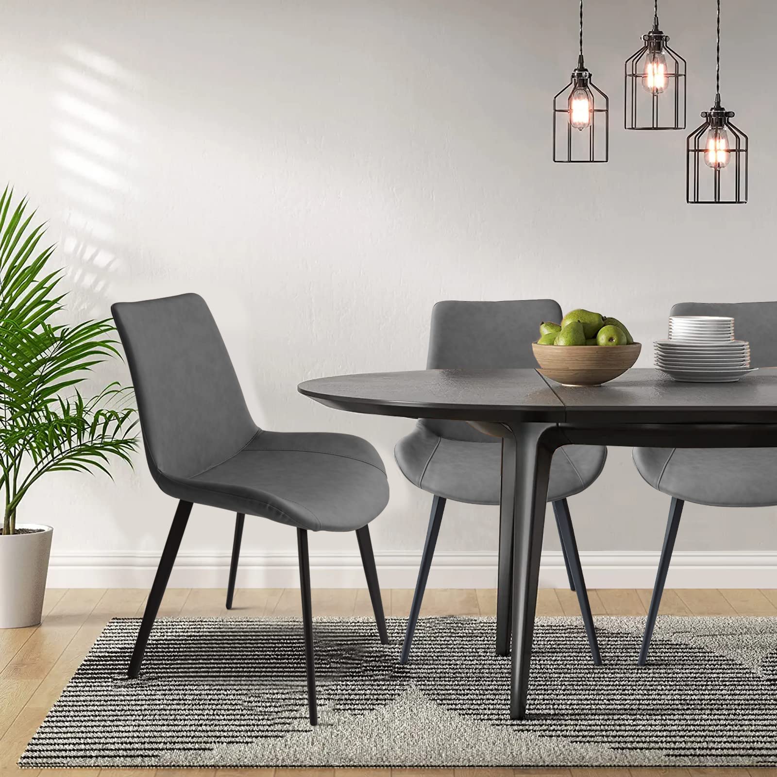 Modern Dining Chairs Set of 4 - Upholstered Faux Leather Cushion Seats with Sturdy Metal Legs, Grey Kitchen & Dining Room Chairs for Home, Restaurant or Office Use