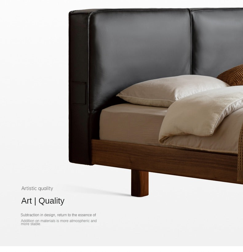 Solid Black Walnut Wood Leather Upholstered Suspended Bed with LED Lighting - Perfect for Modern Bedroom, Guest Room, and Luxury Home Decor