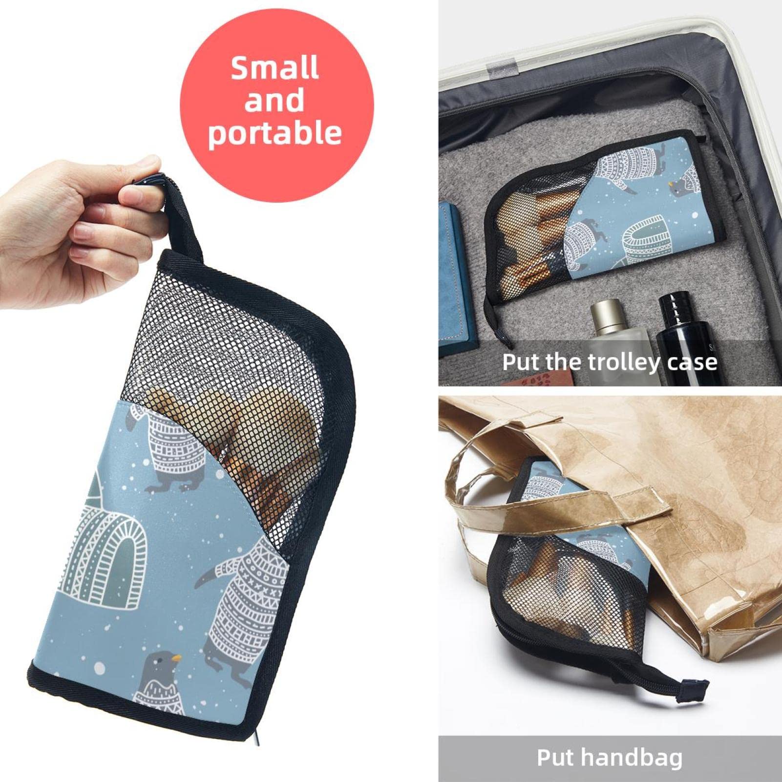 12-Piece Makeup Brush Organizer Bag with Portable Holder Case - Cute Antarctic Winter Penguin Design for Travel & Home Storage