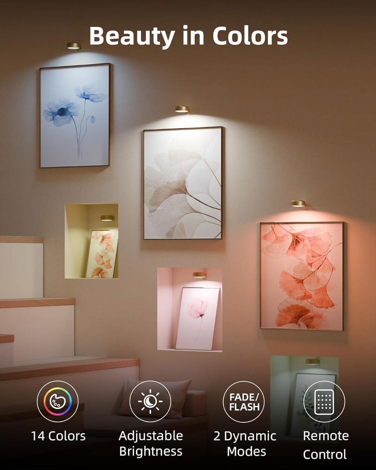 EZVALO 6-Pack Wall Lights for Picture Frames, Gallery Lighting, Art Display - Perfect for Home Decor, Living Room, Bedroom & Office
