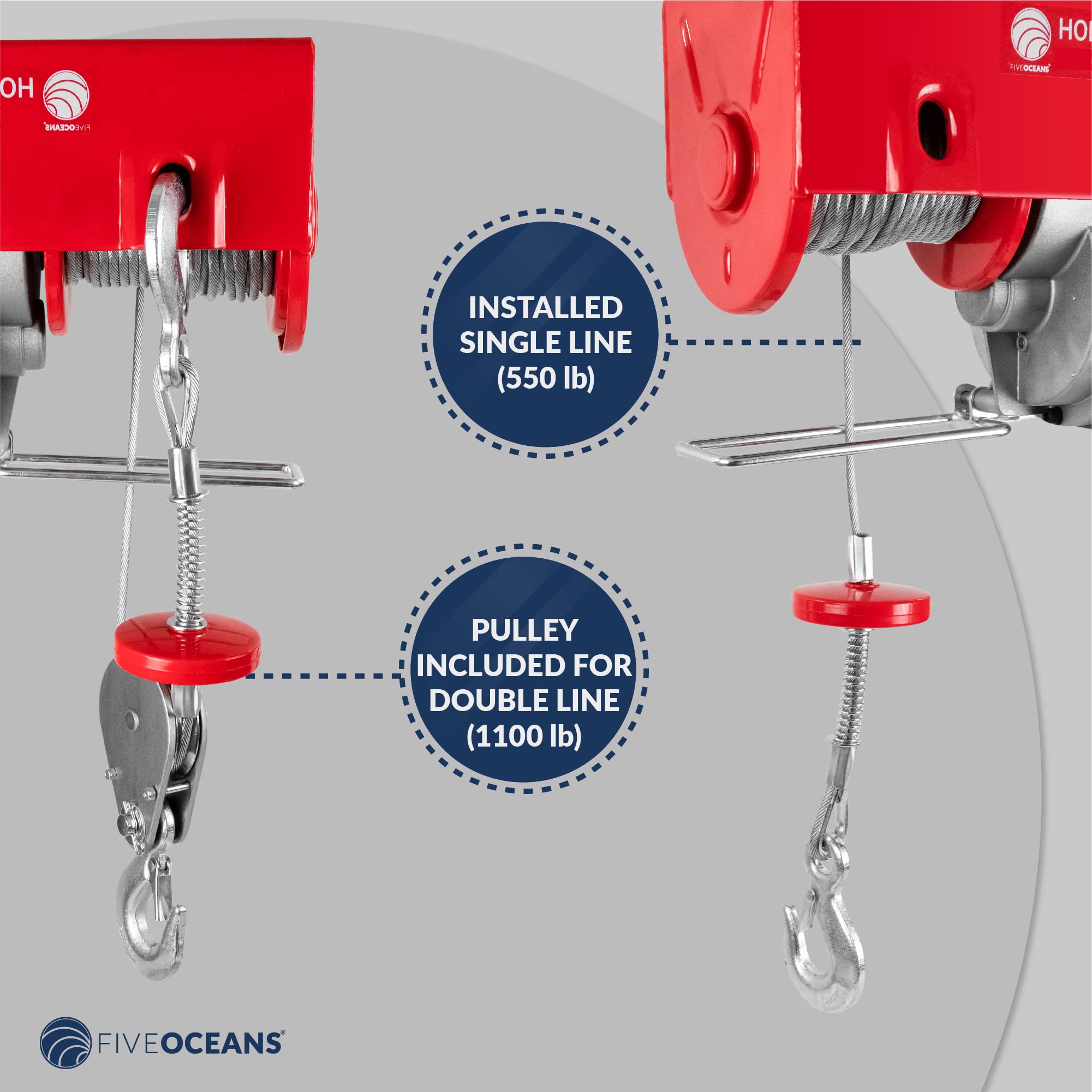 Five Oceans 1100 Lb Electric Hoist with Wireless Remote Control - 110V Heavy Duty Hoist Pulley System for Garage, Workshop & Construction (FO4402) | Lifting Equipment for Home & Industrial Use