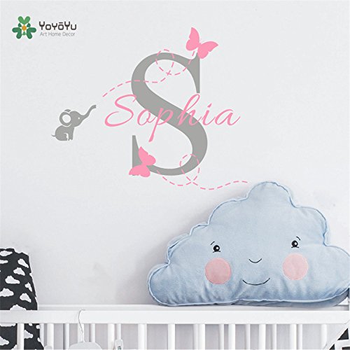 Custom Name Elephant & Butterfly Wall Decal - Removable Vinyl Sticker for Girls Nursery, Kids Room Decor | Perfect for Baby Shower Gifts & Bedroom Wall Art