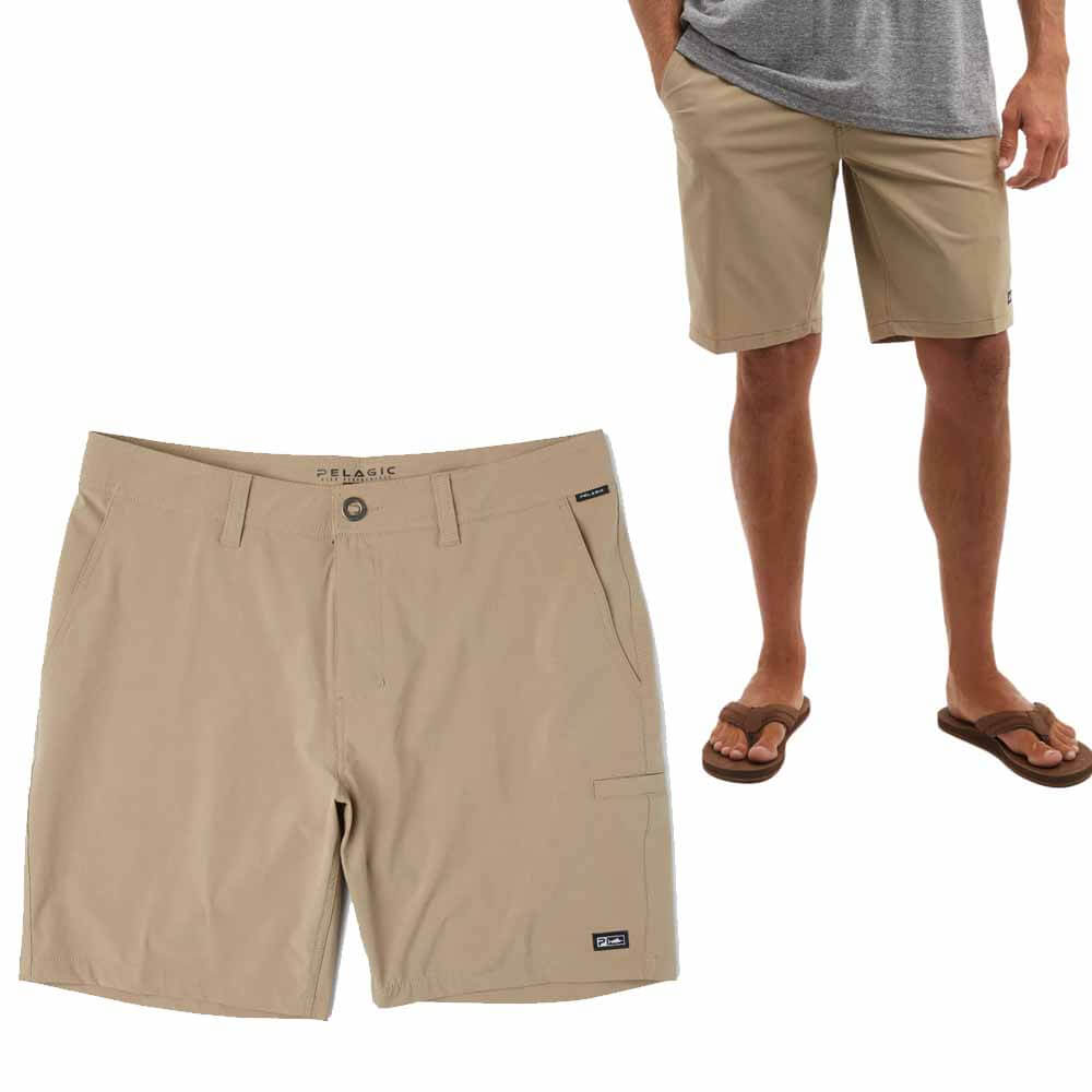 Pelagic Mako 20 Hybrid Dark Khaki Shorts - Men's Quick-Dry Fishing & Outdoor Adventure Shorts for Hiking, Boating, and Beach Activities