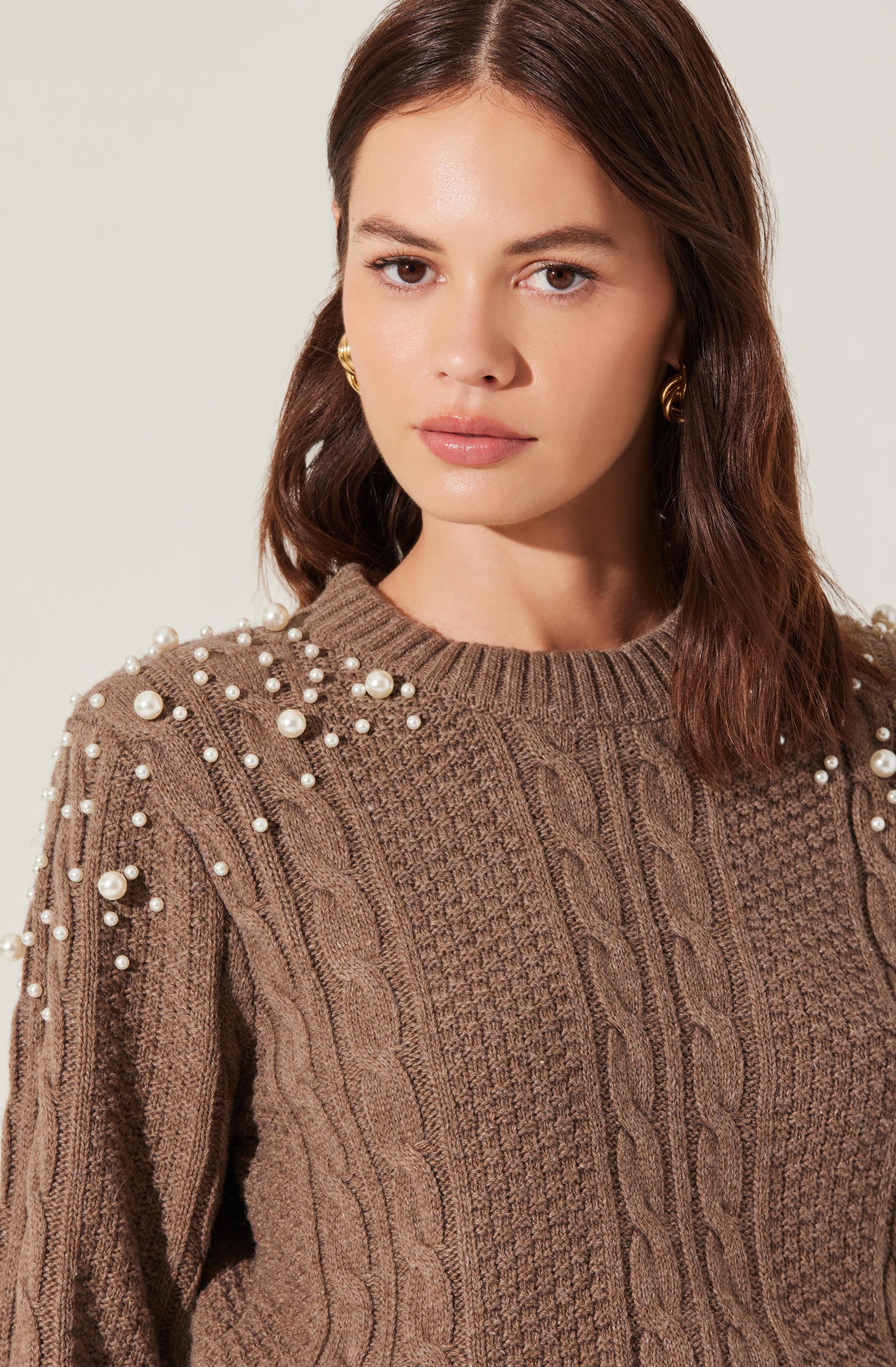Pearl Embellished Cable Knit Sweater Women's Fashion Winter Pullover - Perfect for Holiday Parties, Office Wear & Cozy Fall Outfits