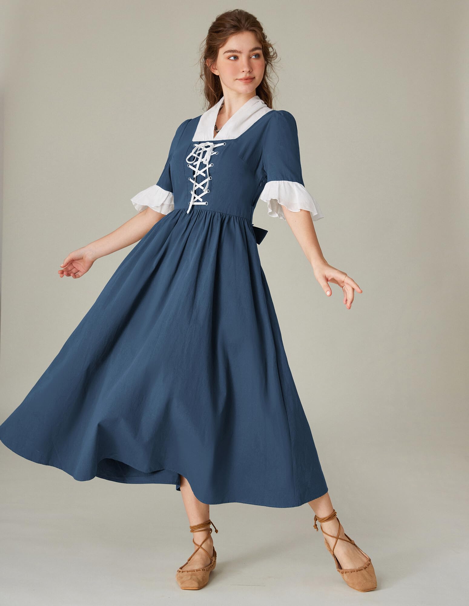 Scarlet Darkness Colonial Dress for Women - Vintage Pioneer Prairie Dress with Pockets | Civil War Costume, Historical Reenactment, Halloween & Cosplay Outfit