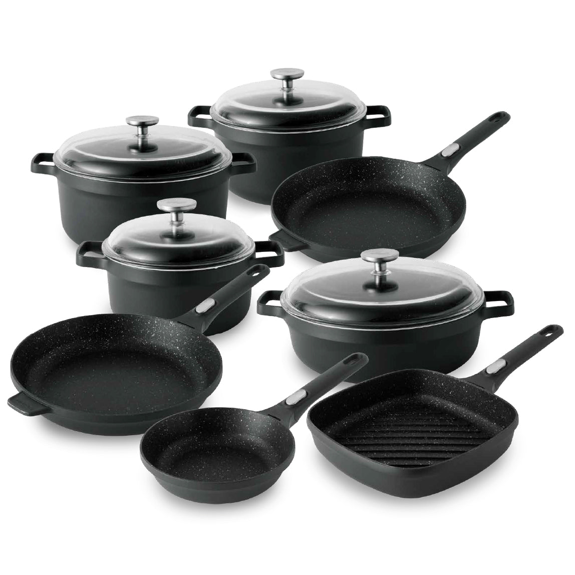 BergHOFF GEM 12-Piece Nonstick Cookware Set - Black Ceramic Coating, PFOA-Free, Oven Safe to 400°F | Perfect for Frying, Sautéing & Everyday Cooking