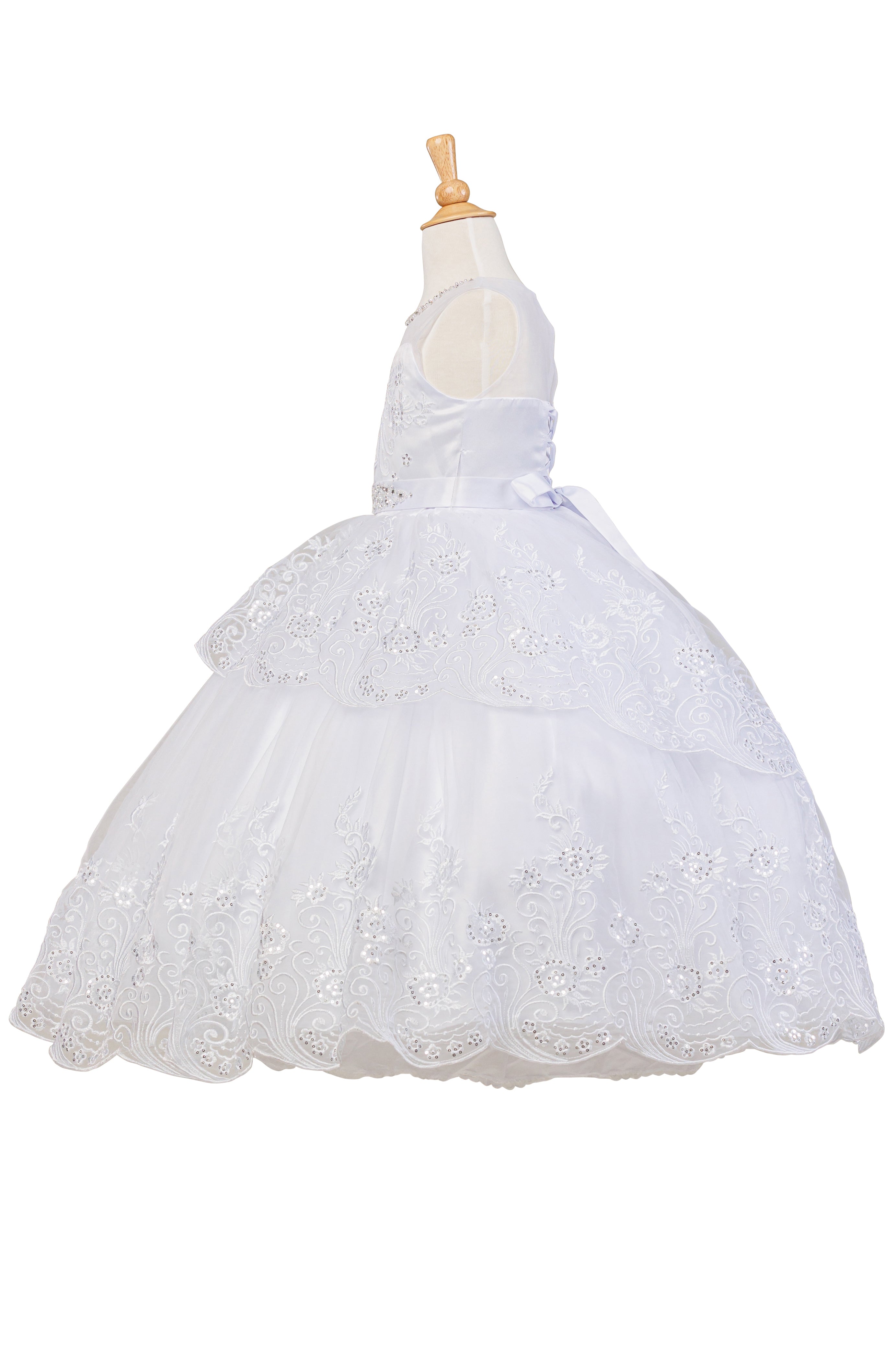Elegant White Bow Rhinestone Pearl Bolero Communion Dress for Big Girls - Size 7-20 | Perfect for First Communion, Baptism, and Special Occasions