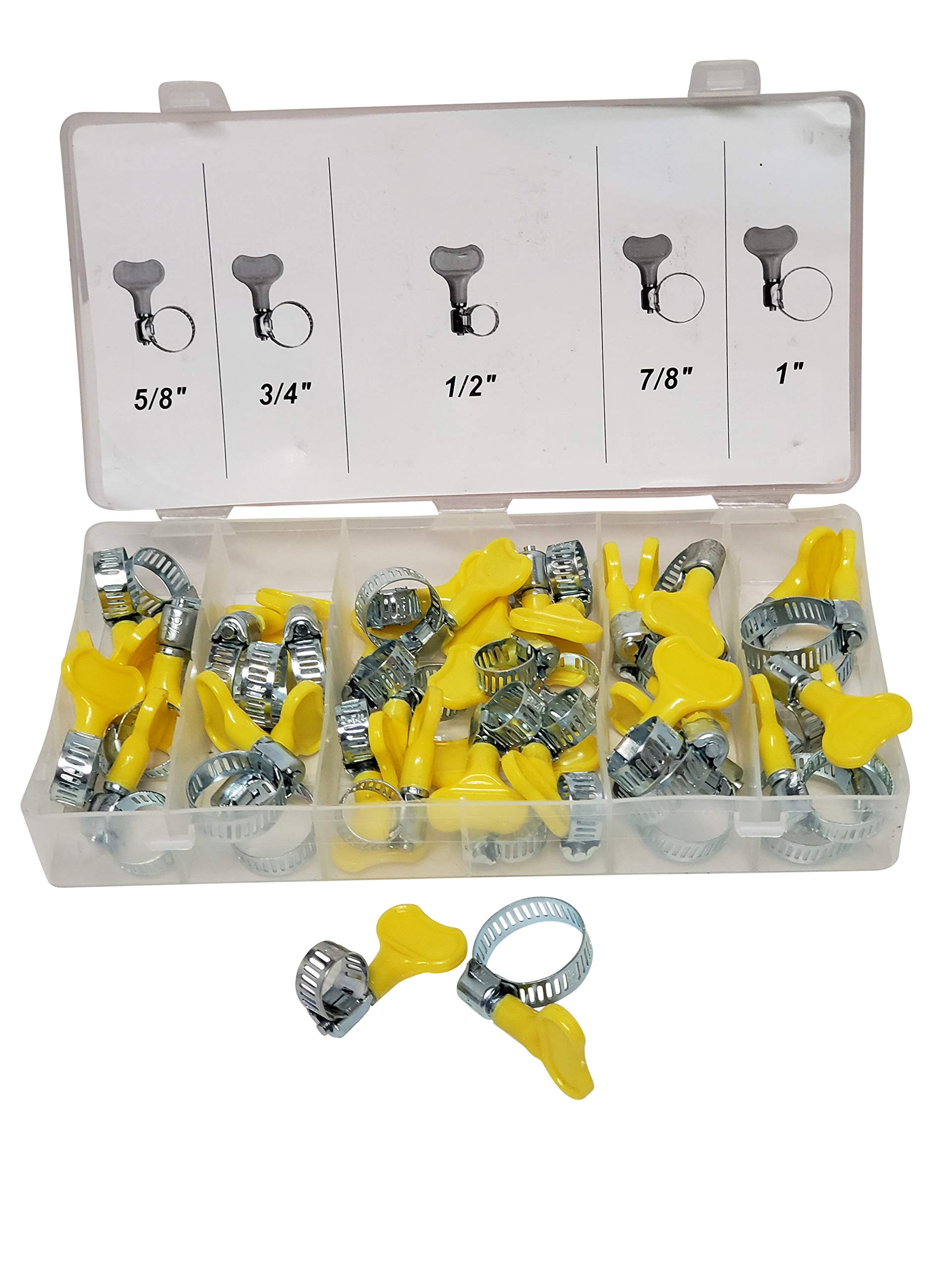 38-Piece Yellow Hand Twist Hose Clamps Set - Heavy Duty Stainless Steel Clamps for Automotive, Plumbing & DIY Projects - Secure Hose Connections for Cars, Trucks & Home Repairs