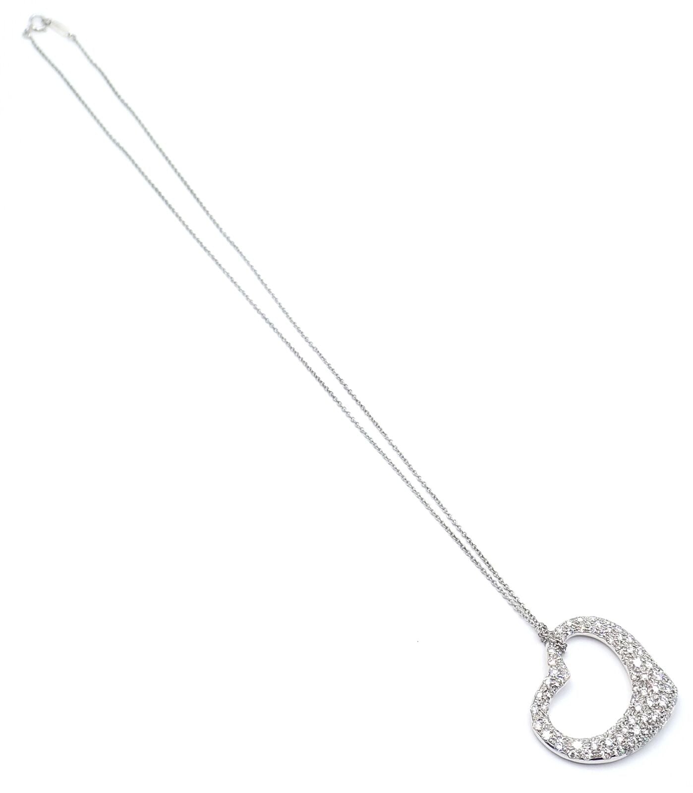 Authentic Tiffany & Co Peretti Platinum Diamond Large Open Heart Pendant Necklace - Luxury Jewelry for Women, Perfect for Anniversaries & Special Occasions