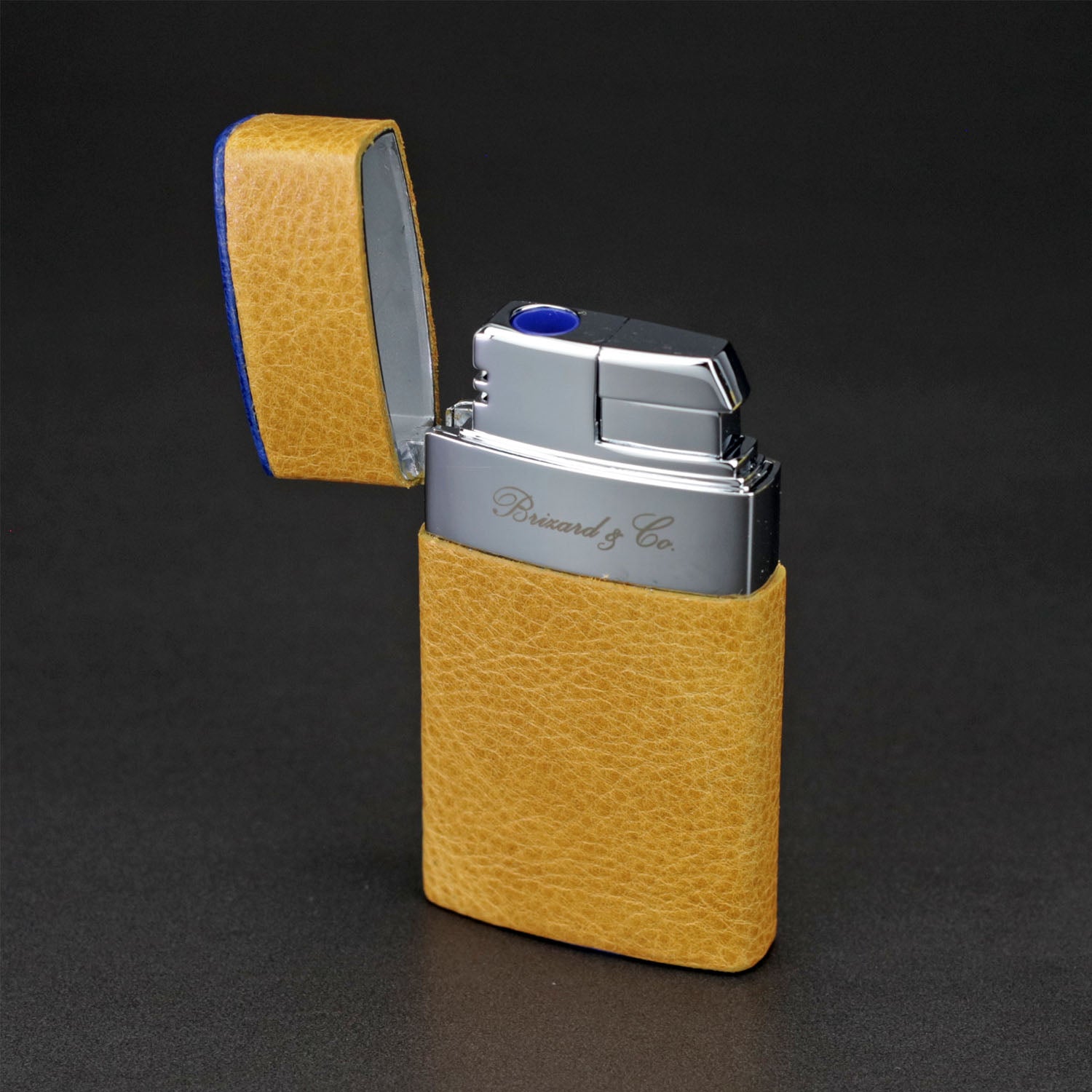 Premium Brizard & Co Venezia Camel & Blue Ostrich Single Jet Flame Lighter - Windproof Butane Lighter for Cigars, Candles & Outdoor Use