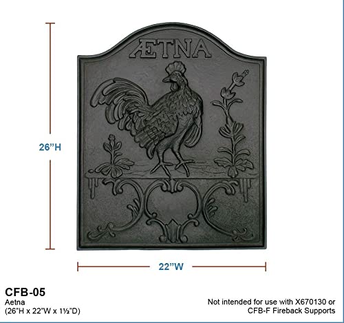 Aetna Cast Iron Fireback with Matte Black Finish - Efficient Heat Radiator for Fireplaces, Decorative Fireplace Back Panel for Cozy Home Ambiance
