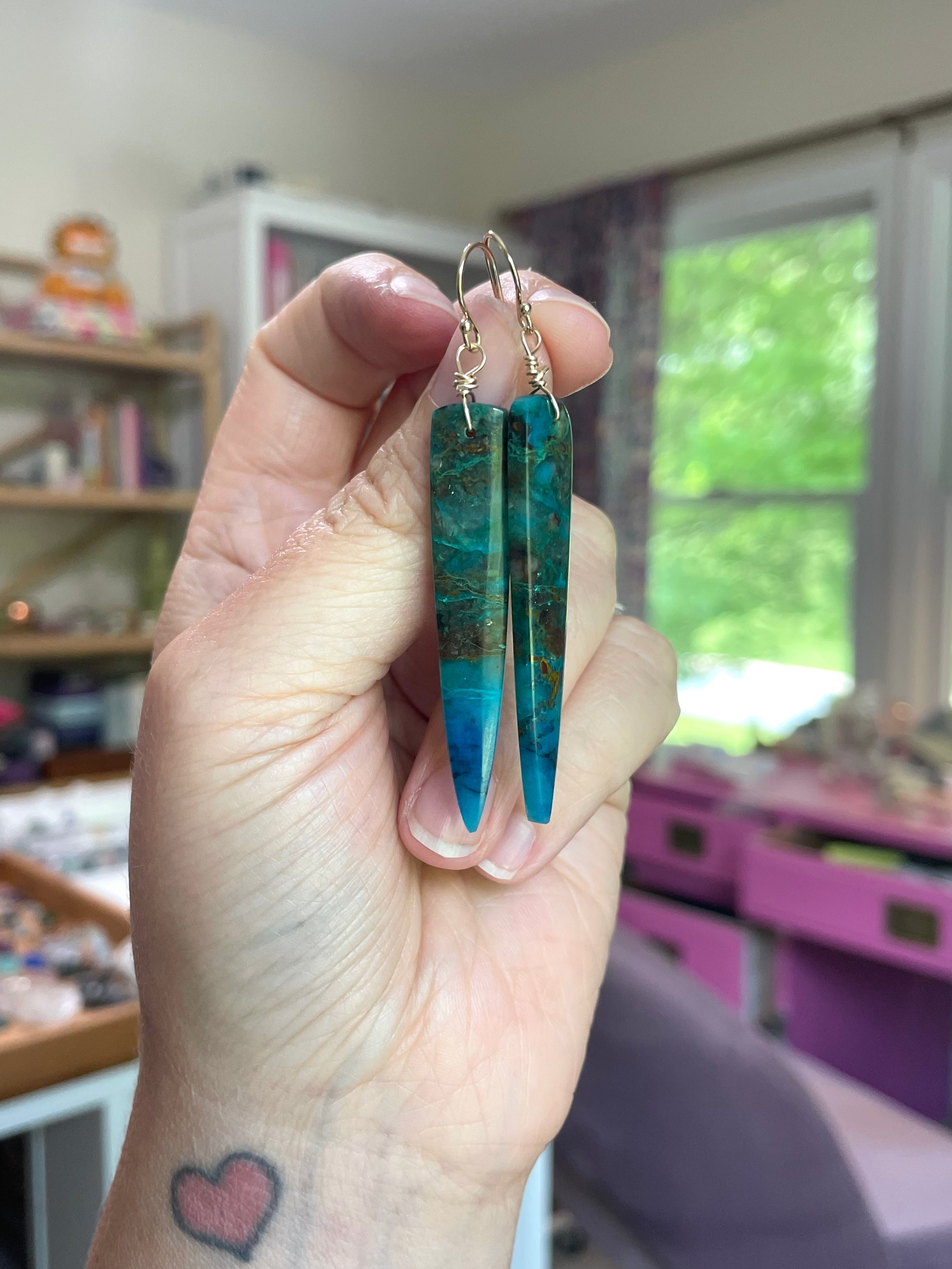 Stunning Chrysocolla Gold Filled Statement Earrings with Crystal Gemstones | Elegant Jewelry for Women | Perfect for Parties, Weddings & Special Occasions