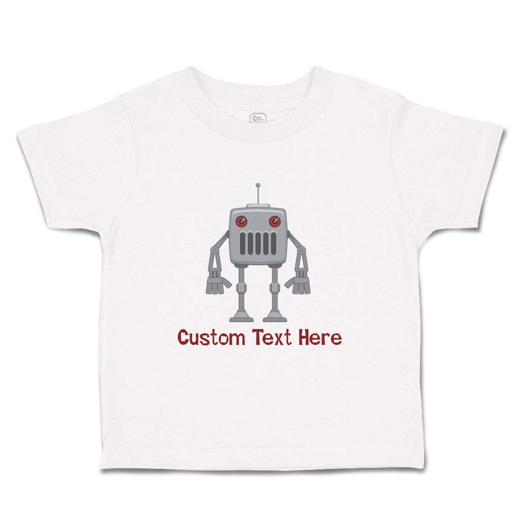 Custom Personalized Robot Cartoon Toddler T-Shirt - Cotton Boys & Girls Funny Tee with Engineering Design - White 4T - Perfect for Birthday Gifts & Playdates