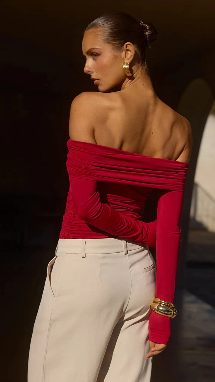Azura Women's Casual V-Neck Top in Cherry Red - Perfect for Everyday Wear, Office, and Date Nights